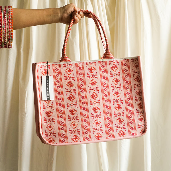 Pink Printed Canvas Tote Bag
