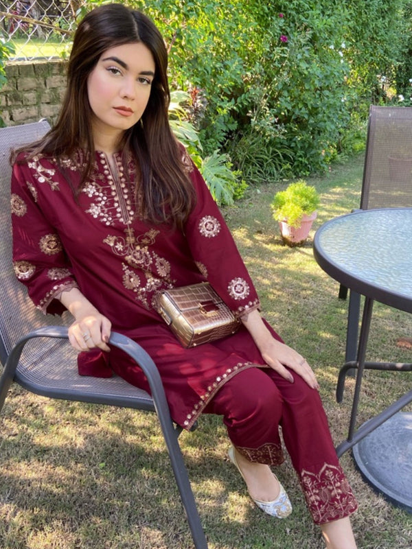 Maroon Embroidered Shirt - 54321A