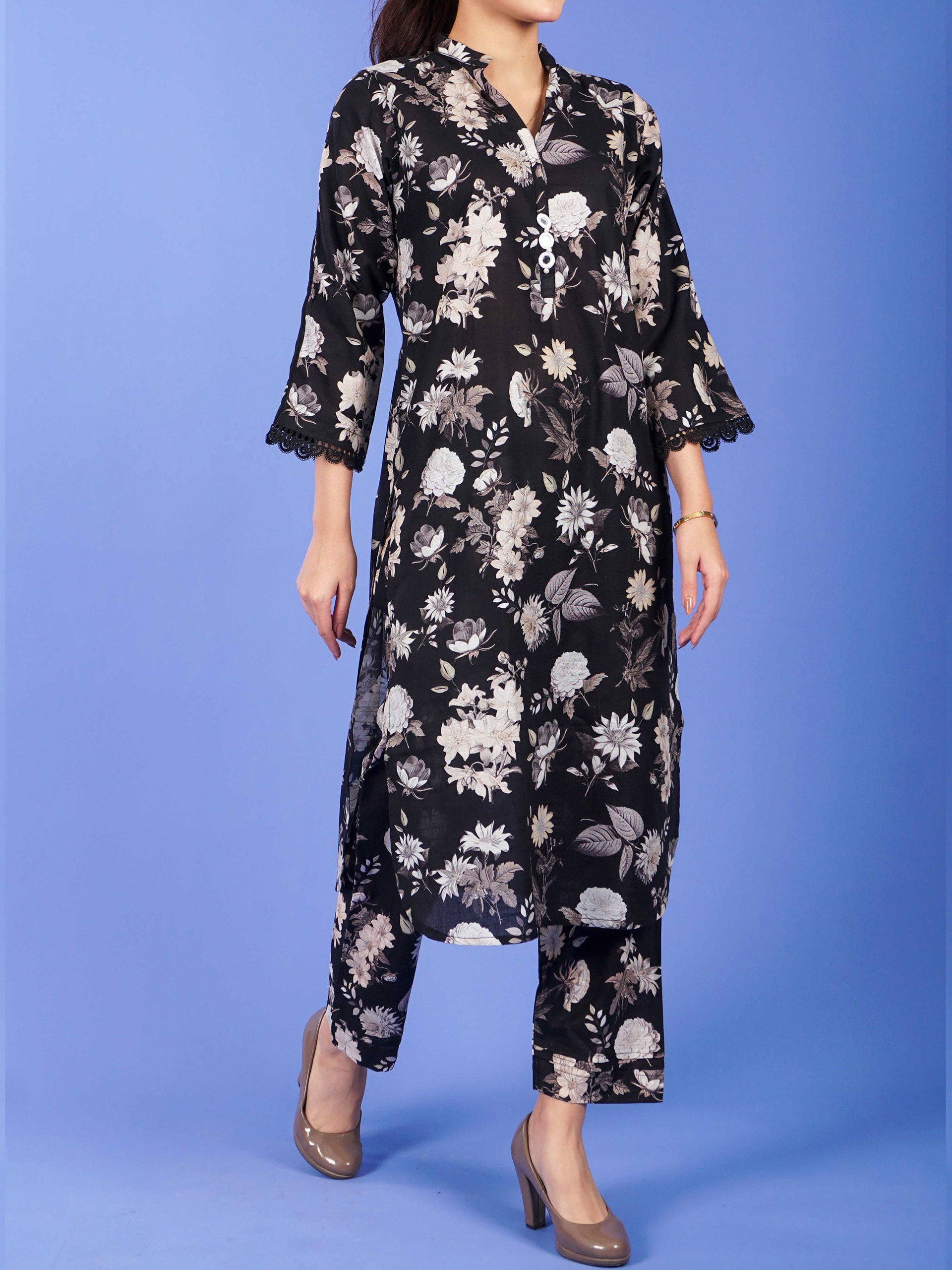 Black Khaddar Digital Printed 2 pc - 55049