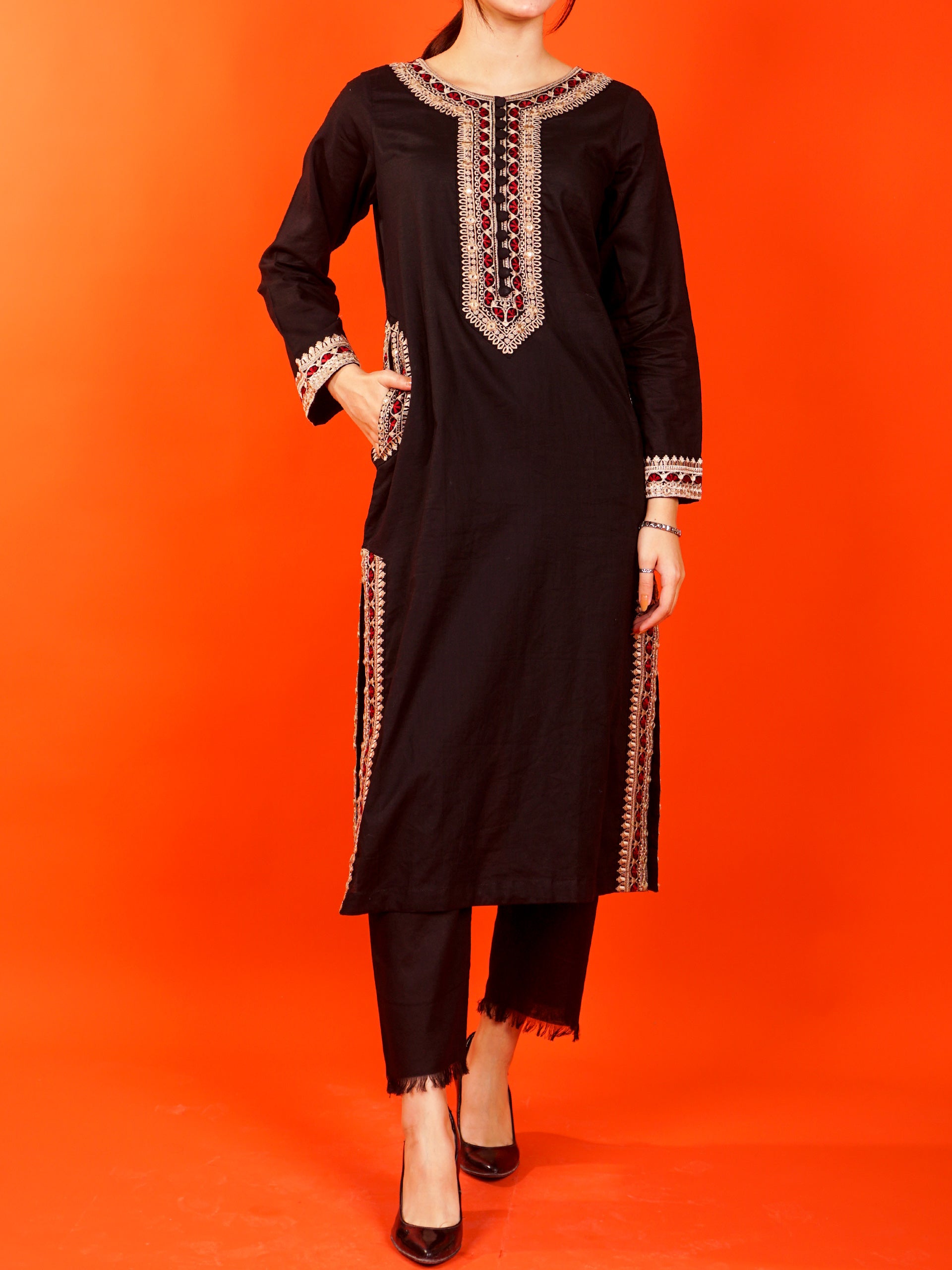 Black Embroidered 2 pc - 54982