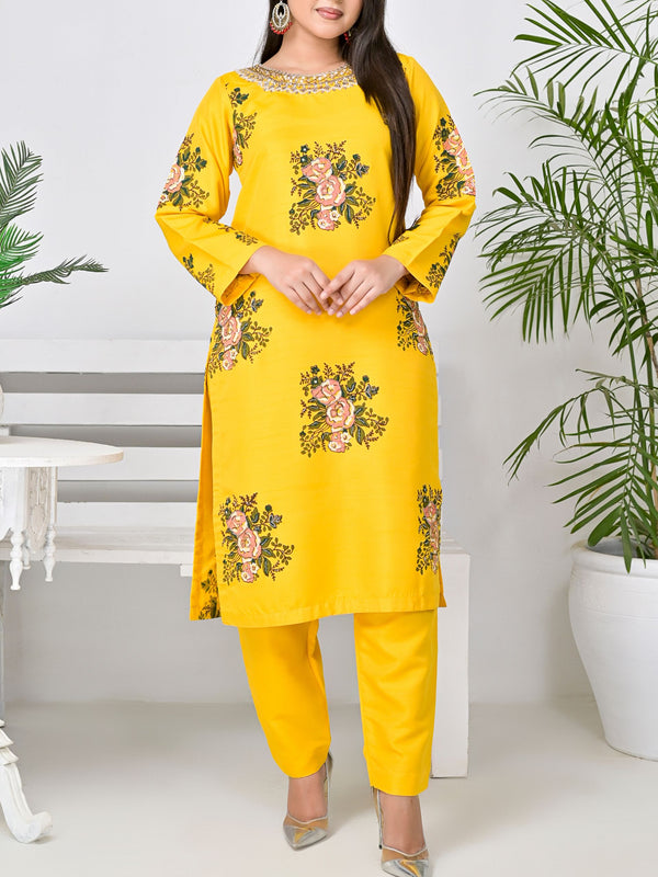 Yellow Hand Embellished 2 pc - 50171