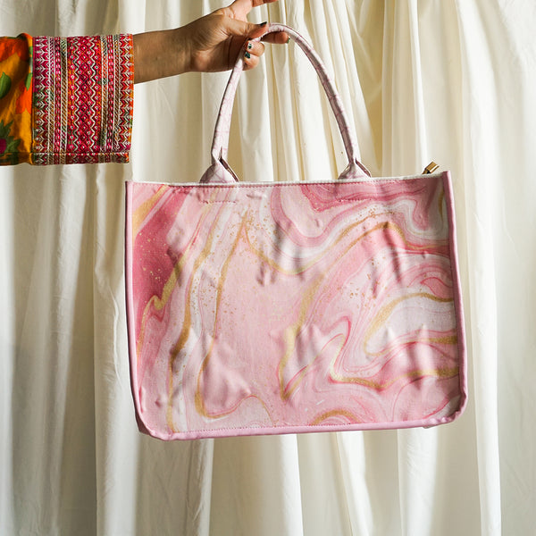 Pink Marble Printed Canvas Tote Bag