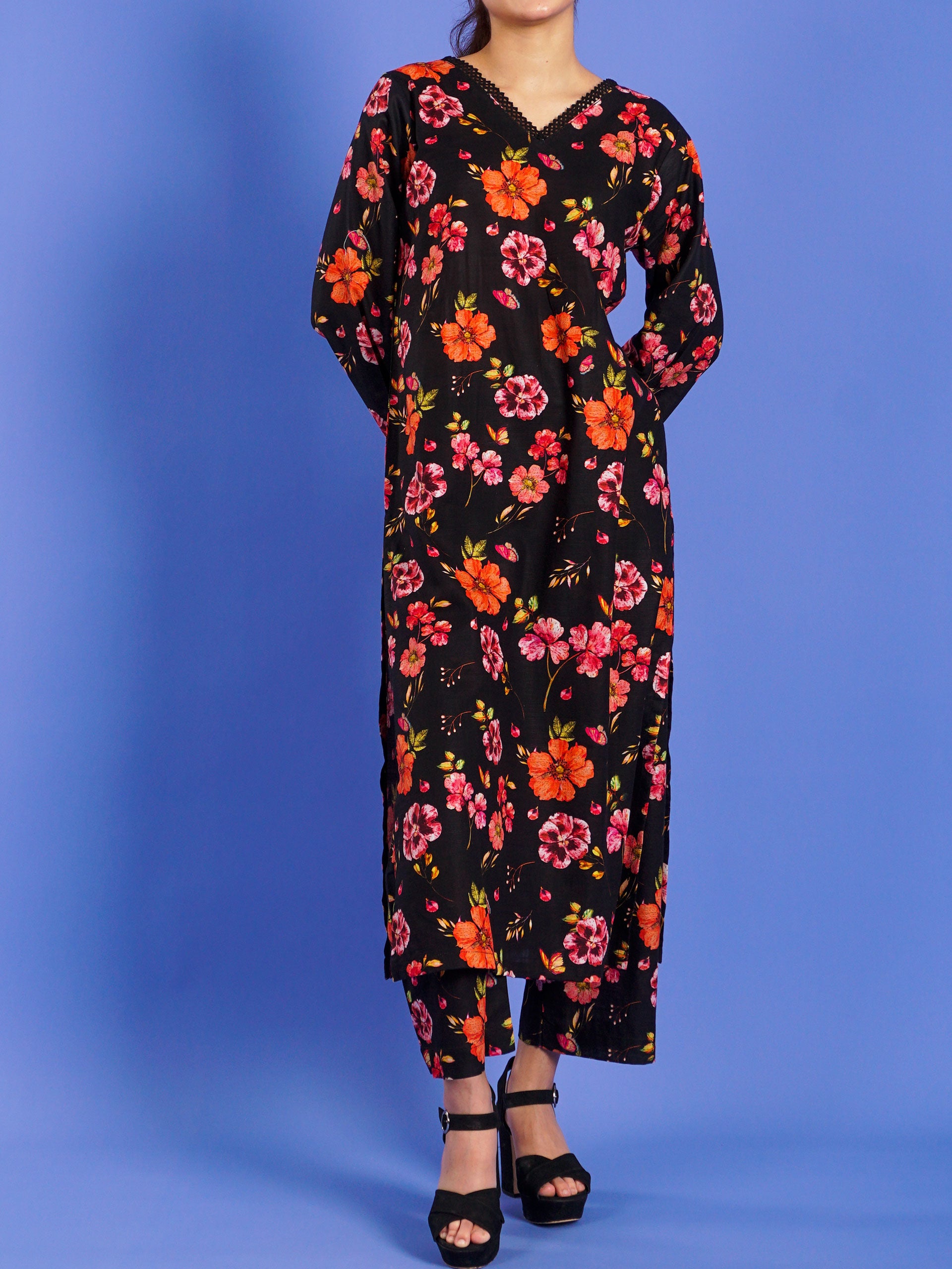 Black Khaddar Digital Printed 2 pc - 55045