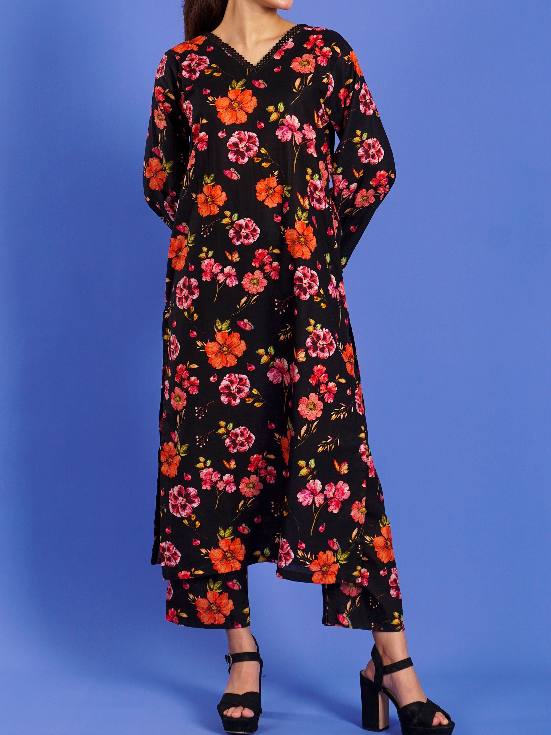 Black Khaddar Digital Printed 2 pc - 55045