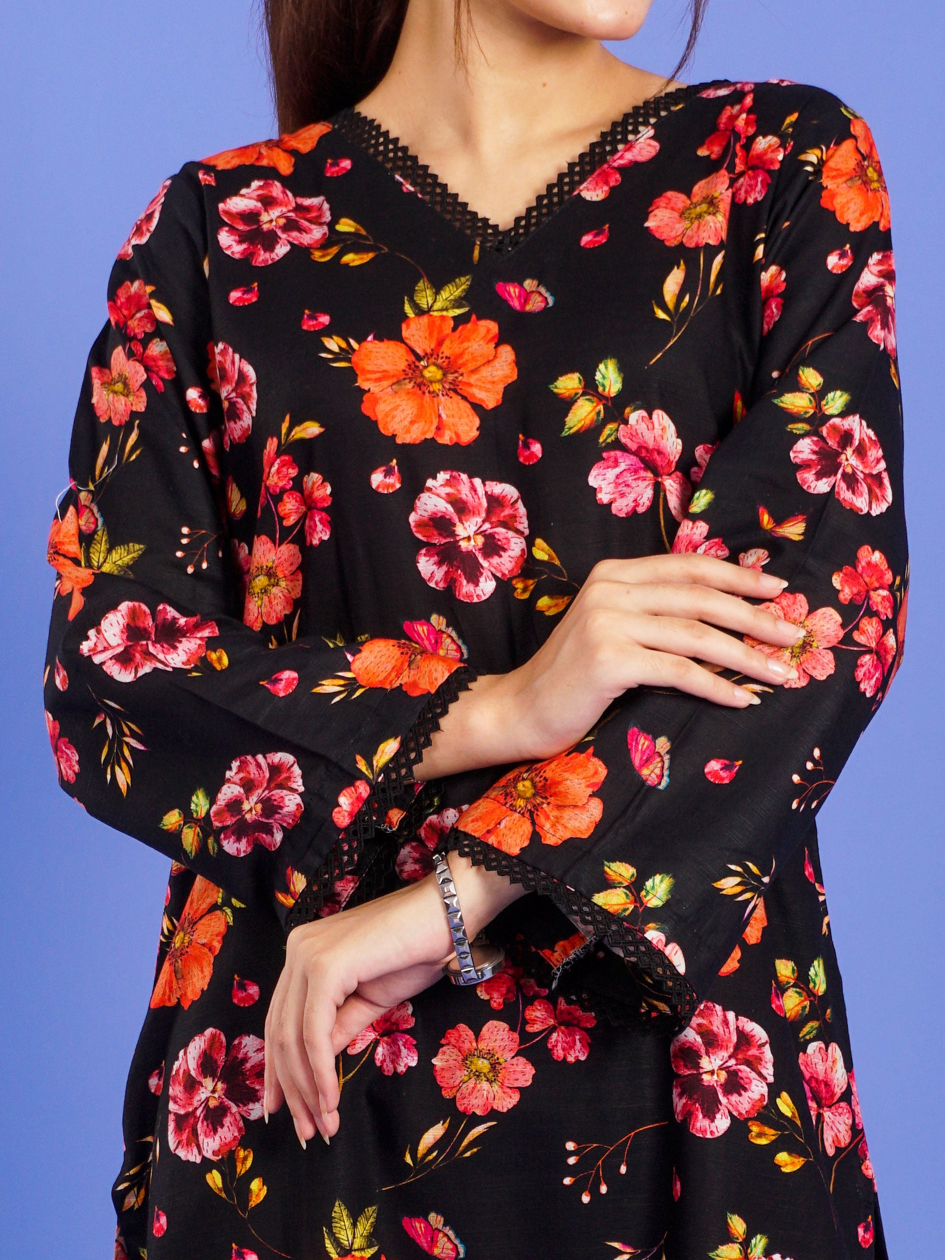 Black Khaddar Digital Printed 2 pc - 55045