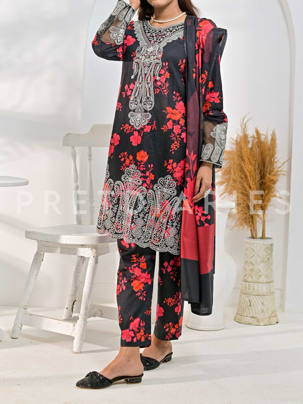 3 Pc Unstitched Cotton Chikankari Suit - UN2072