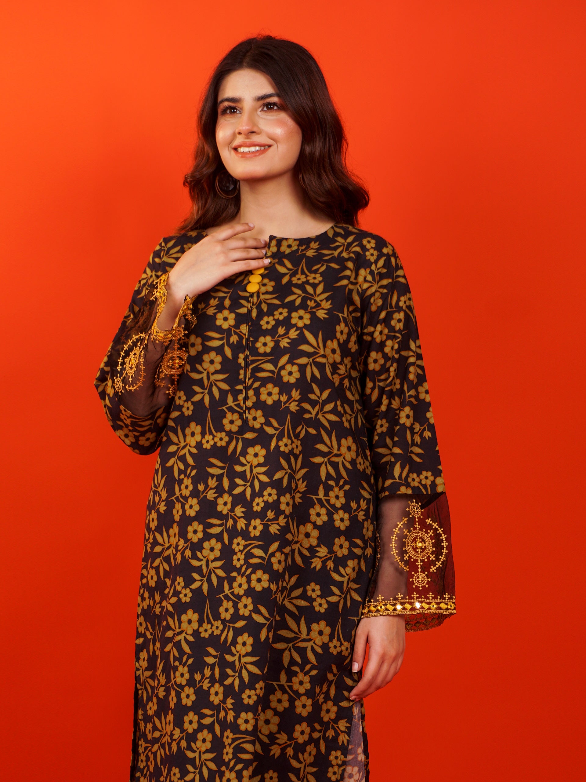 Black Digital Printed Embroidered 2 pc - 54947