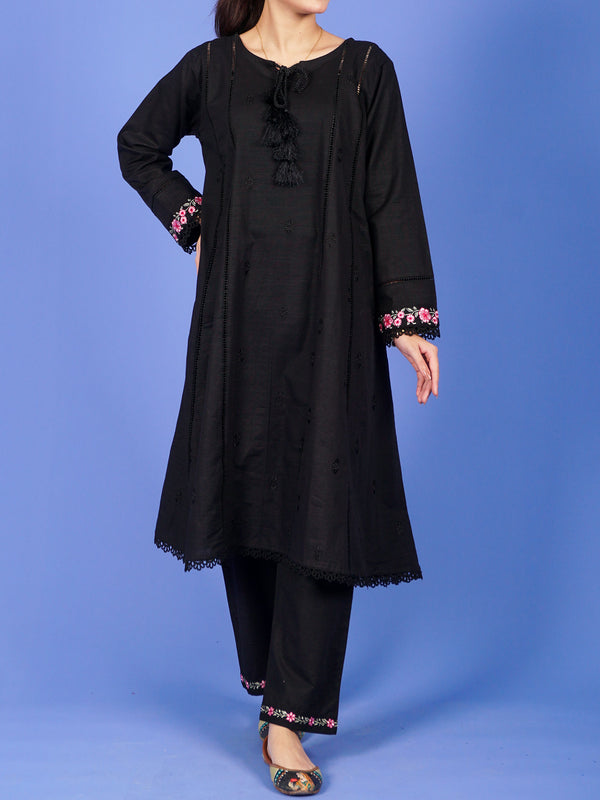 Black Khaddar Embroidered 2 pc - 55055