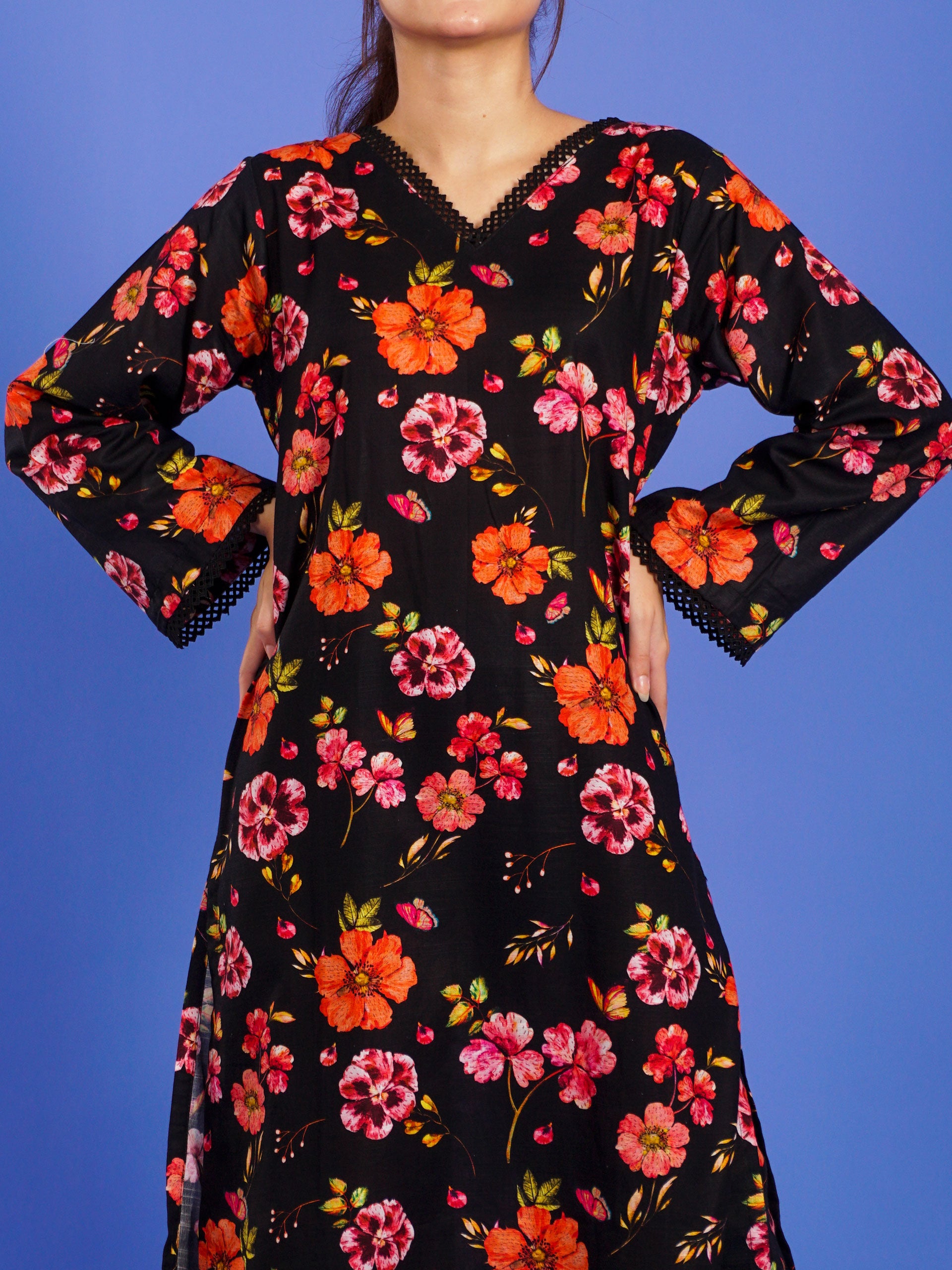 Black Khaddar Digital Printed 2 pc - 55045