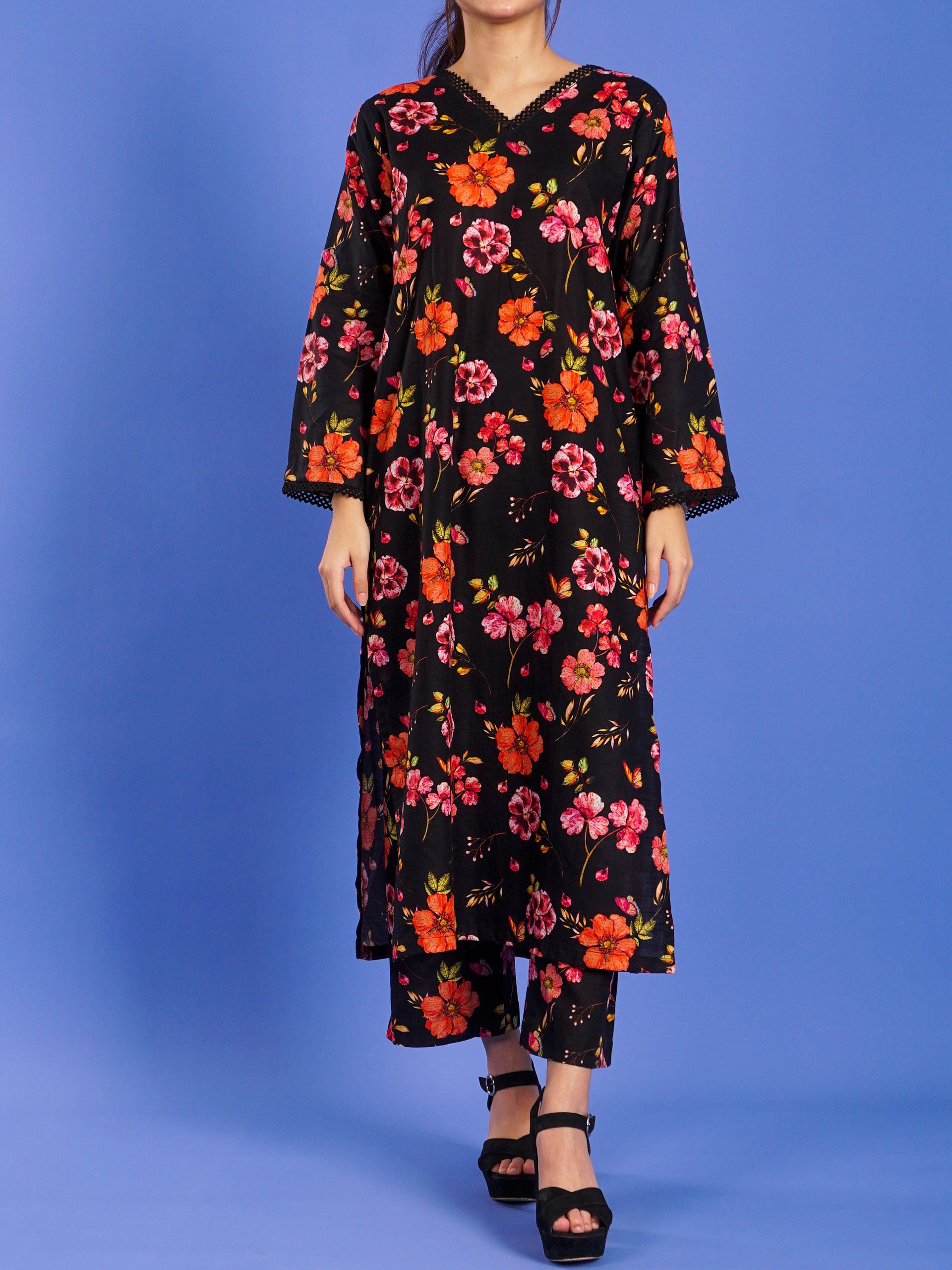 Black Khaddar Digital Printed 2 pc - 55045