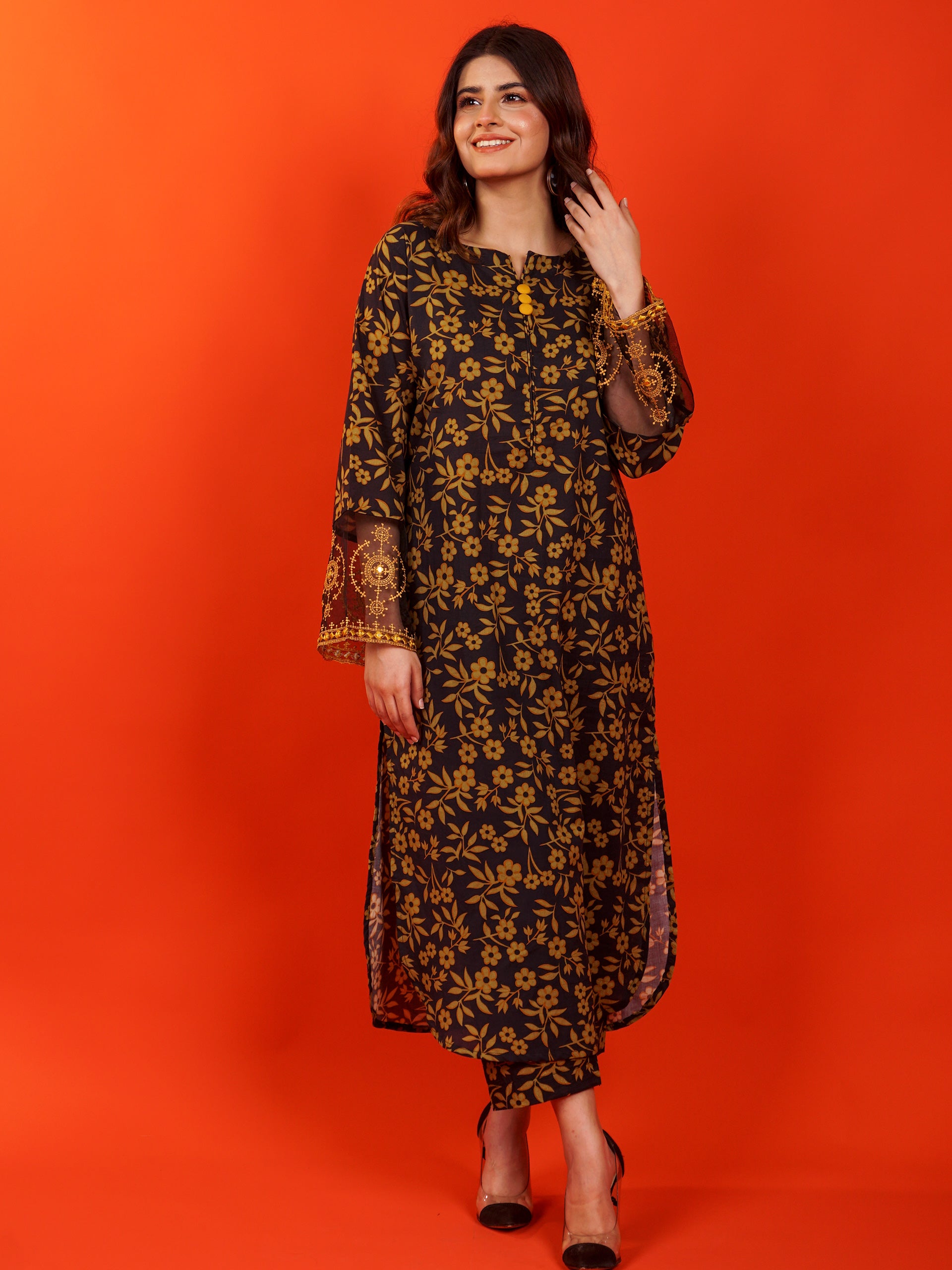 Black Digital Printed Embroidered 2 pc - 54947