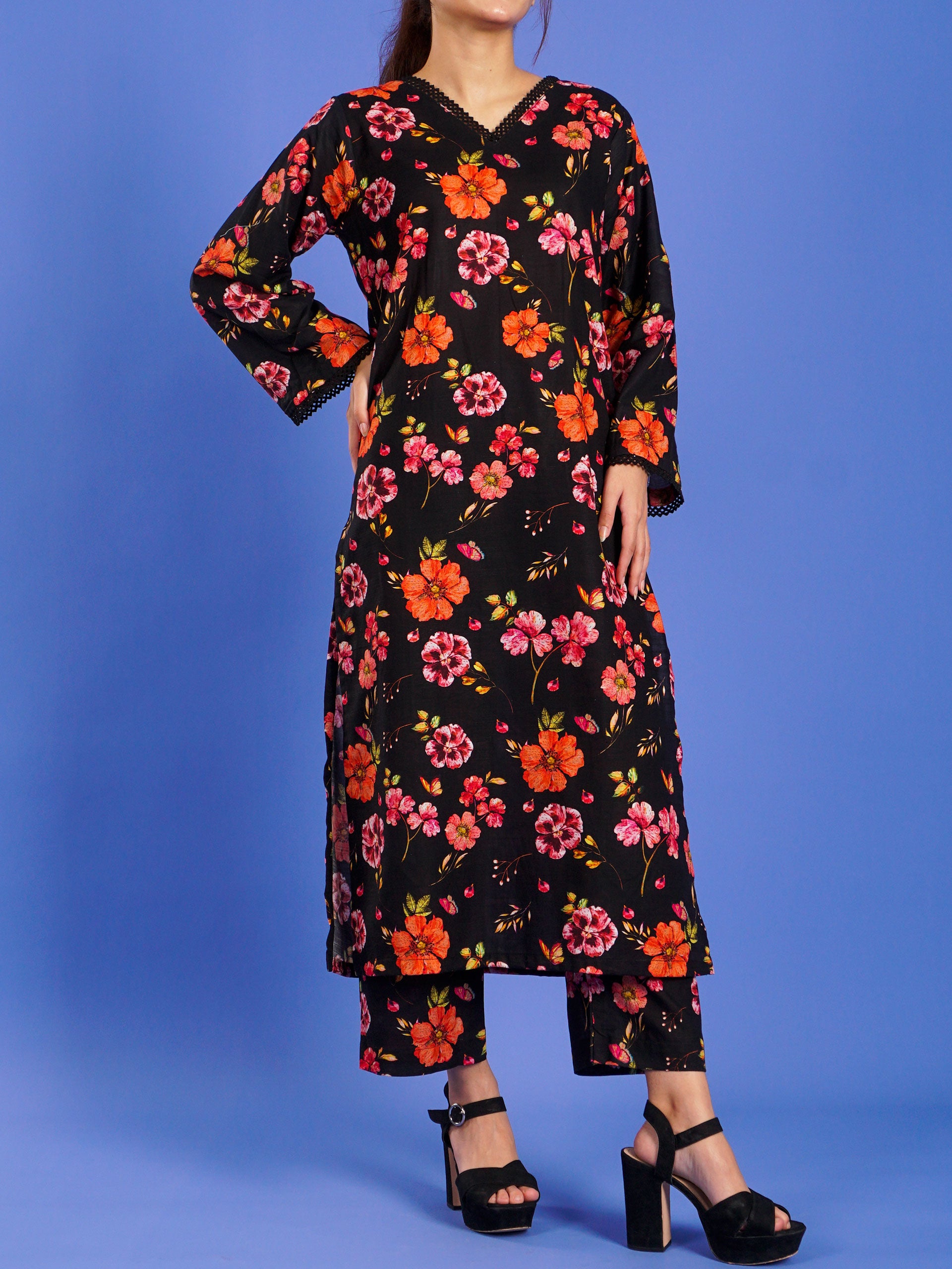 Black Khaddar Digital Printed 2 pc - 55045
