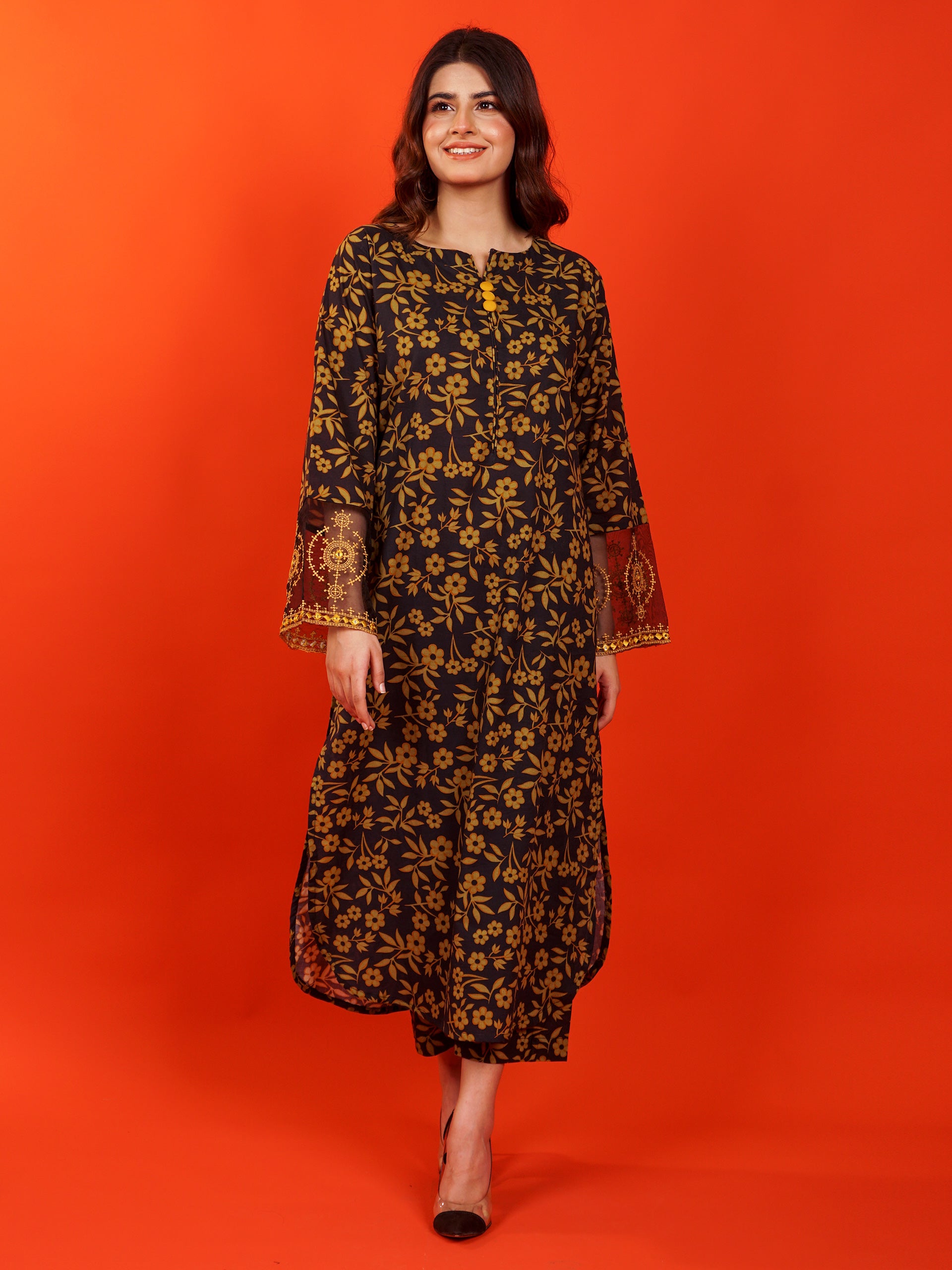 Black Digital Printed Embroidered 2 pc - 54947