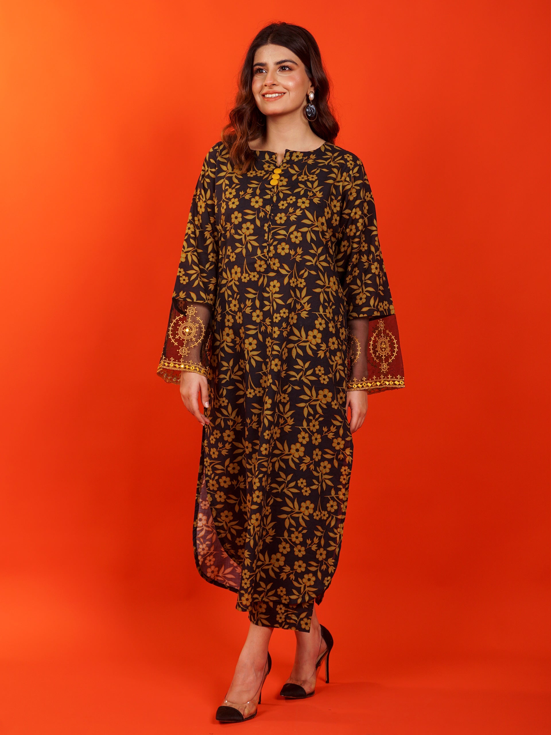 Black Digital Printed Embroidered 2 pc - 54947