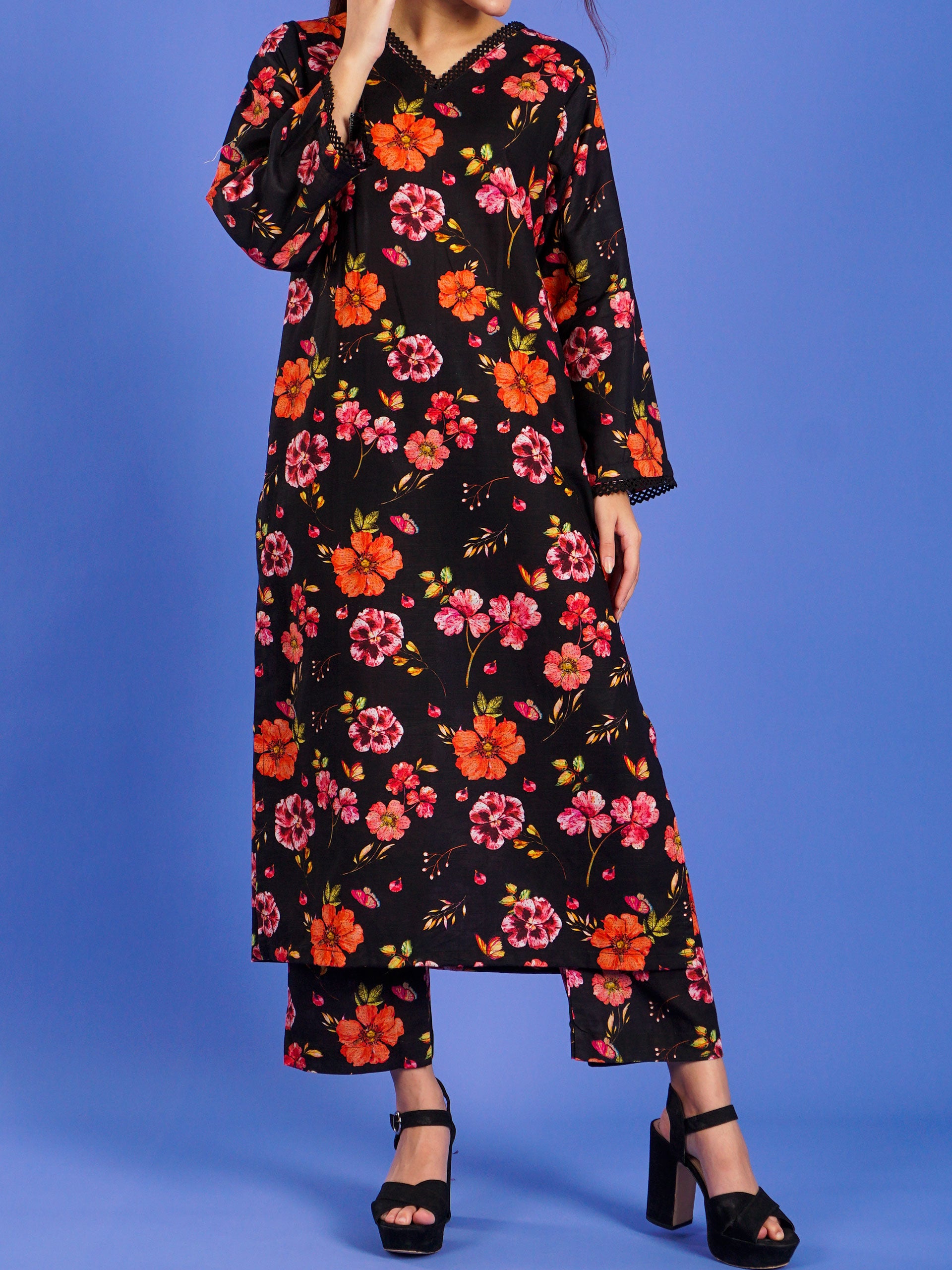 Black Khaddar Digital Printed 2 pc - 55045