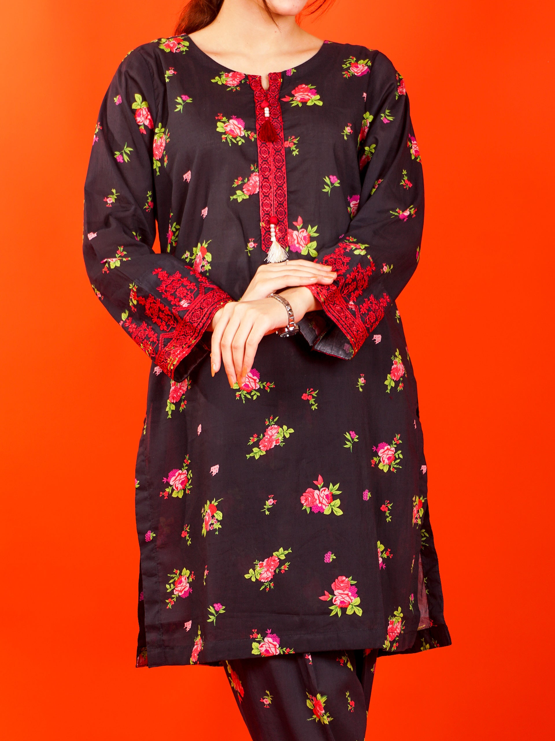 Black Digital Printed Embroidered 2 pc - 54986