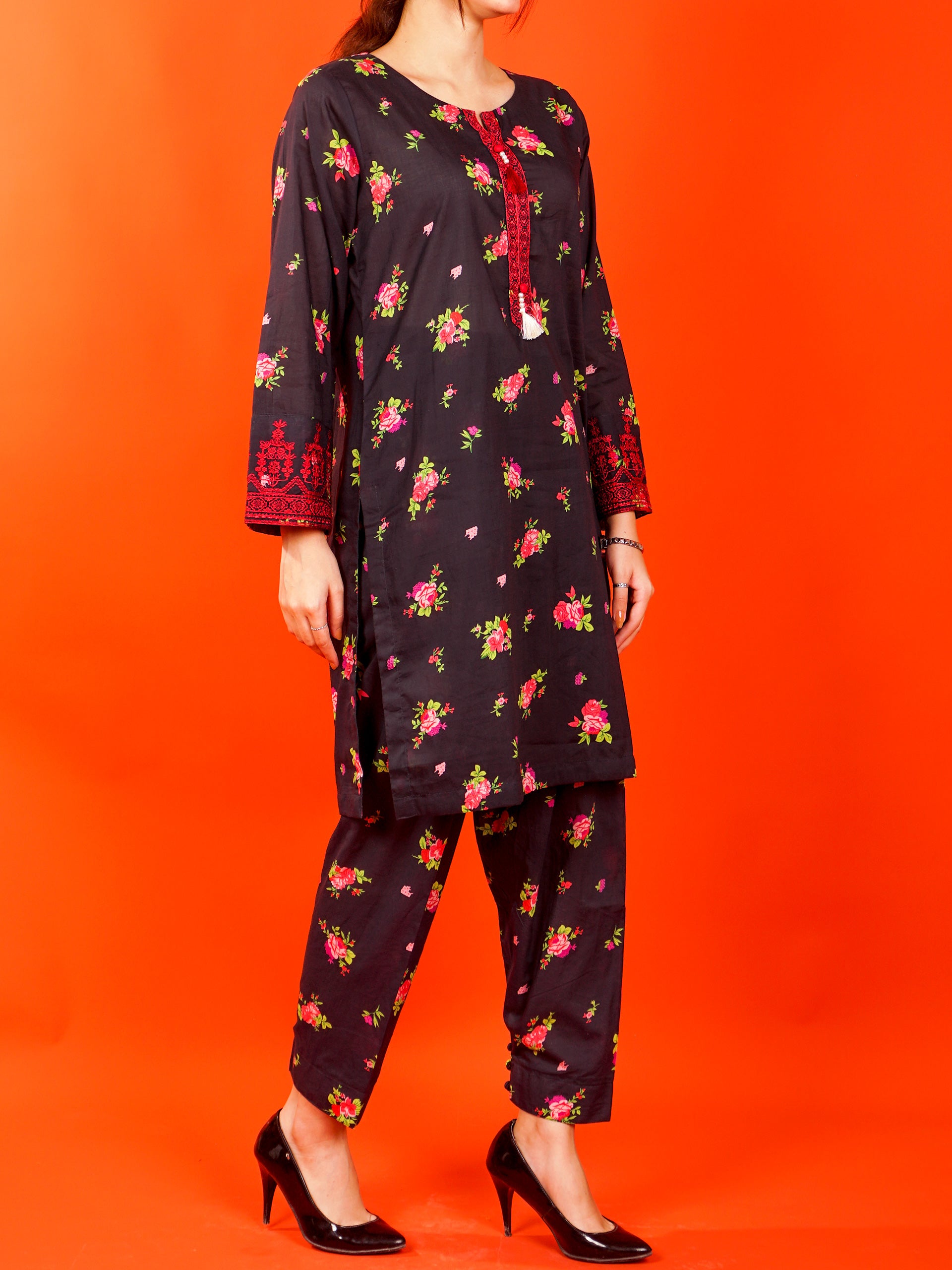 Black Digital Printed Embroidered 2 pc - 54986