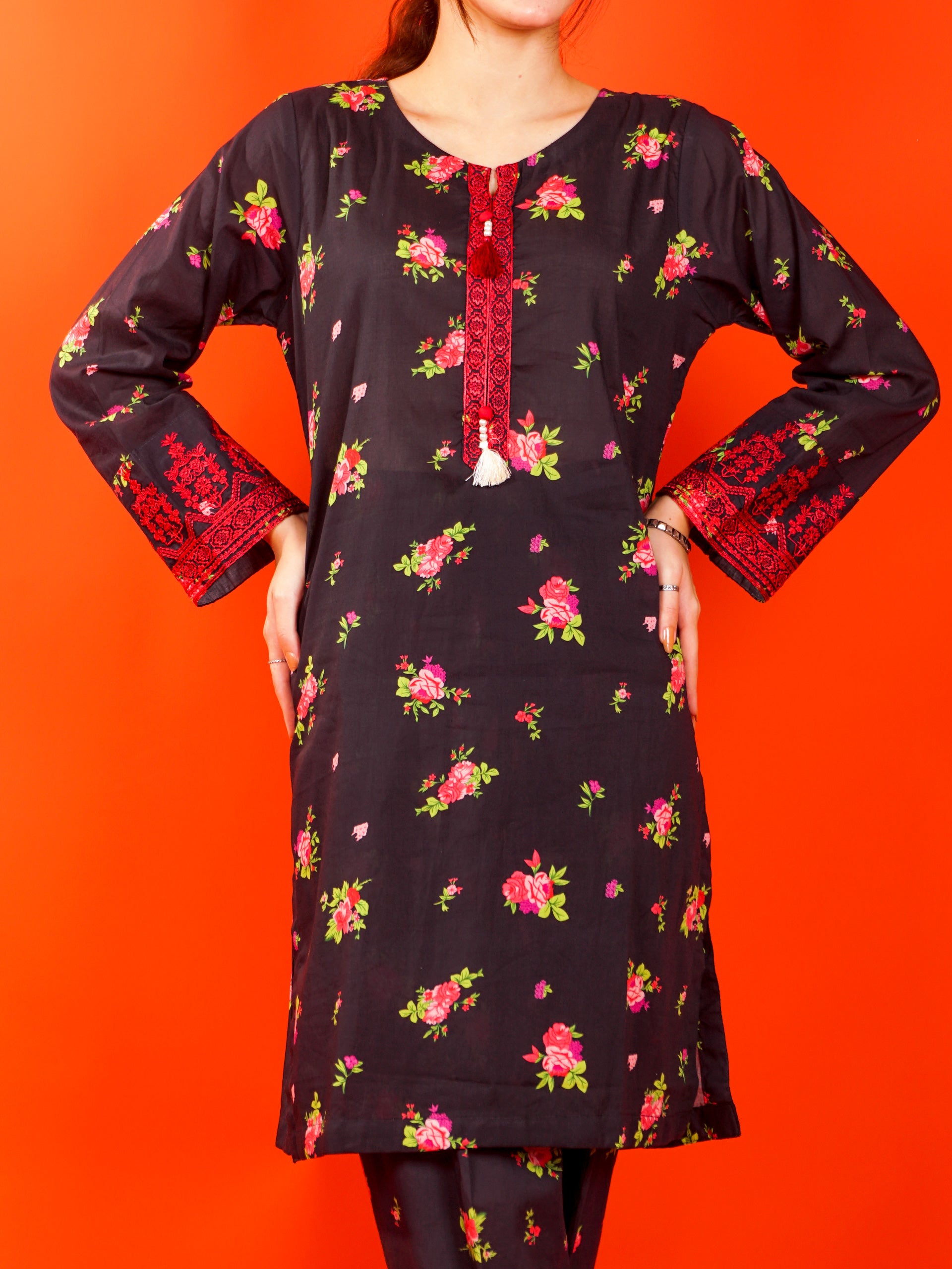 Black Digital Printed Embroidered 2 pc - 54986