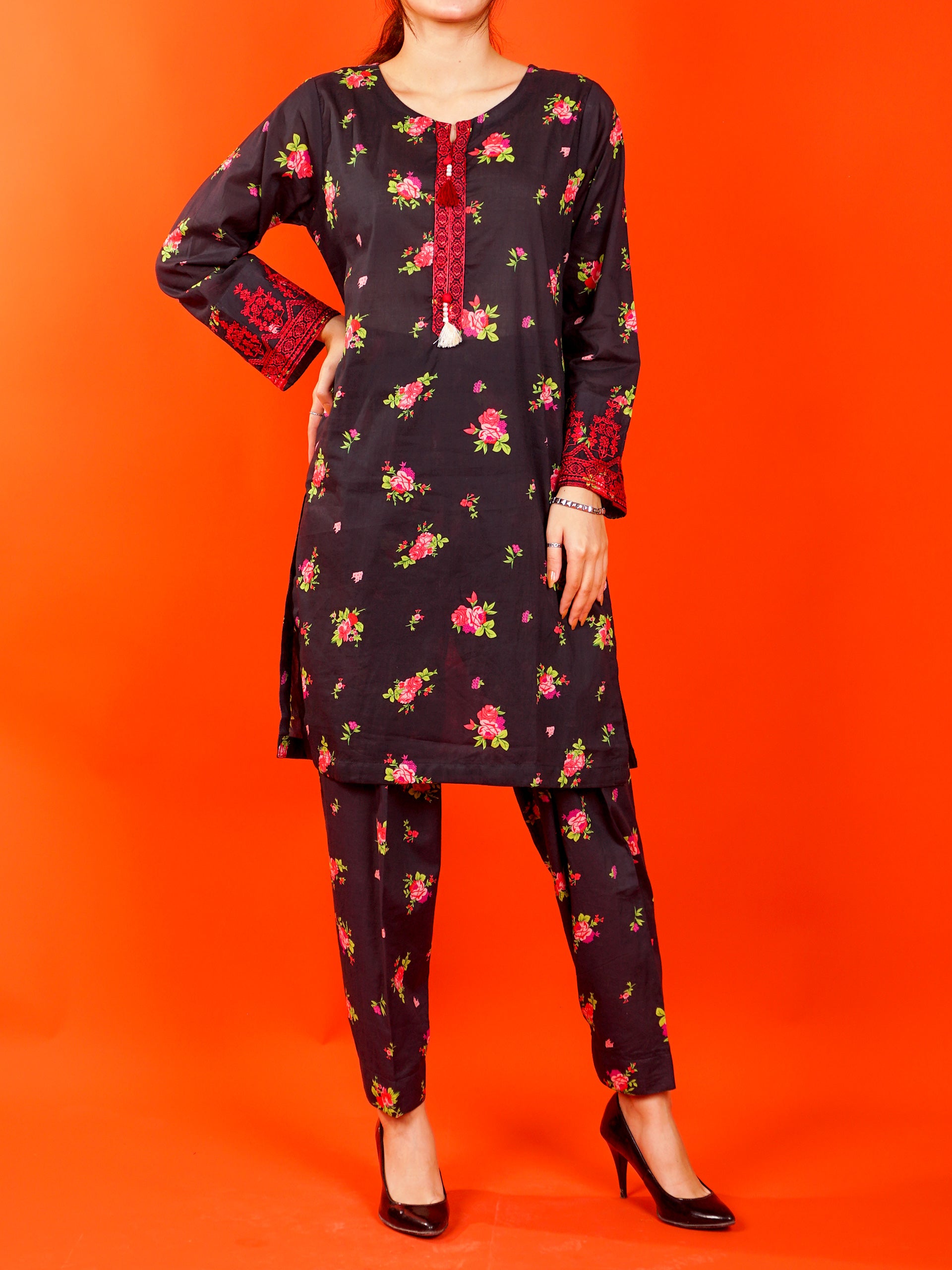 Black Digital Printed Embroidered 2 pc - 54986