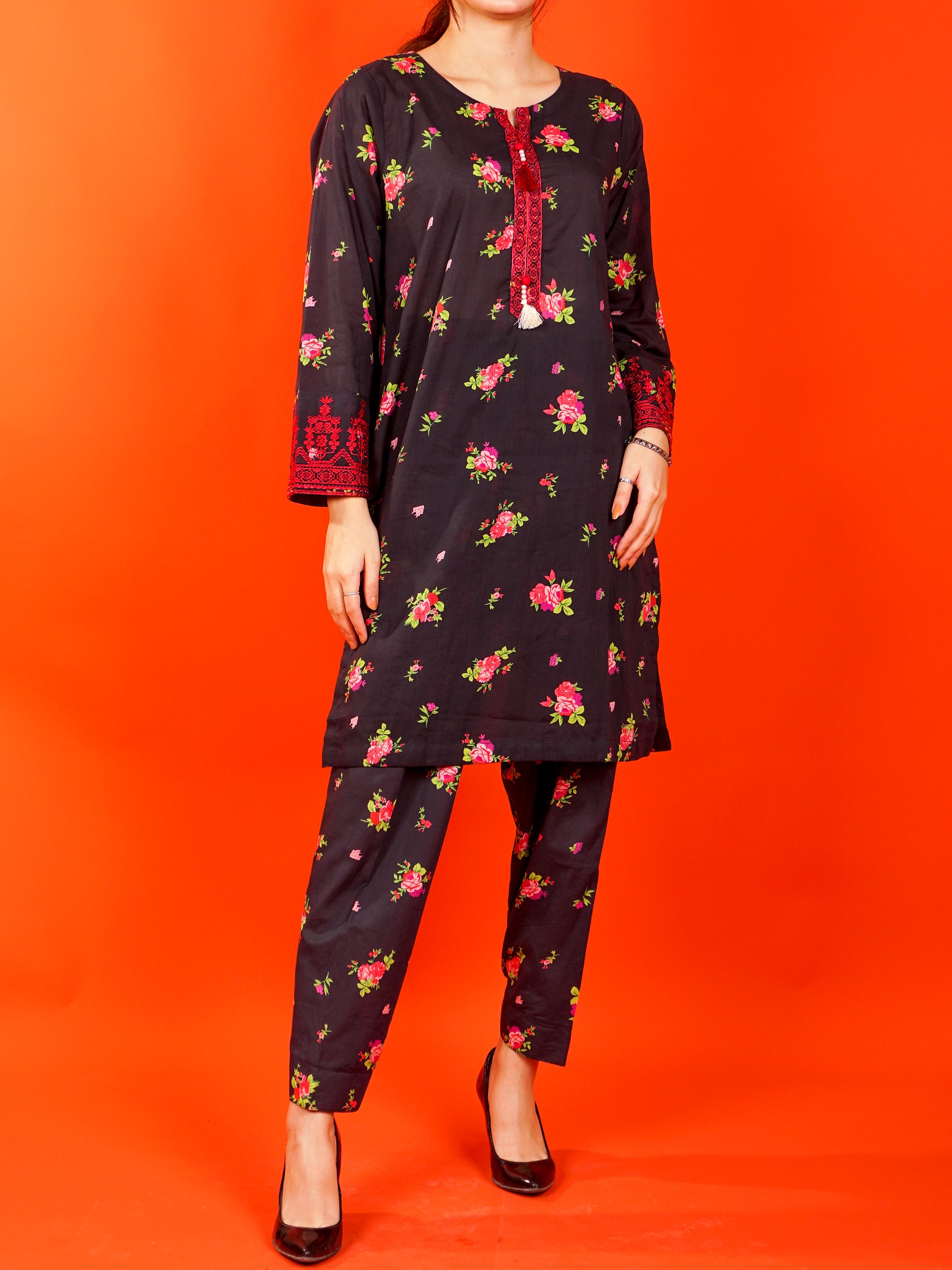 Black Digital Printed Embroidered 2 pc - 54986