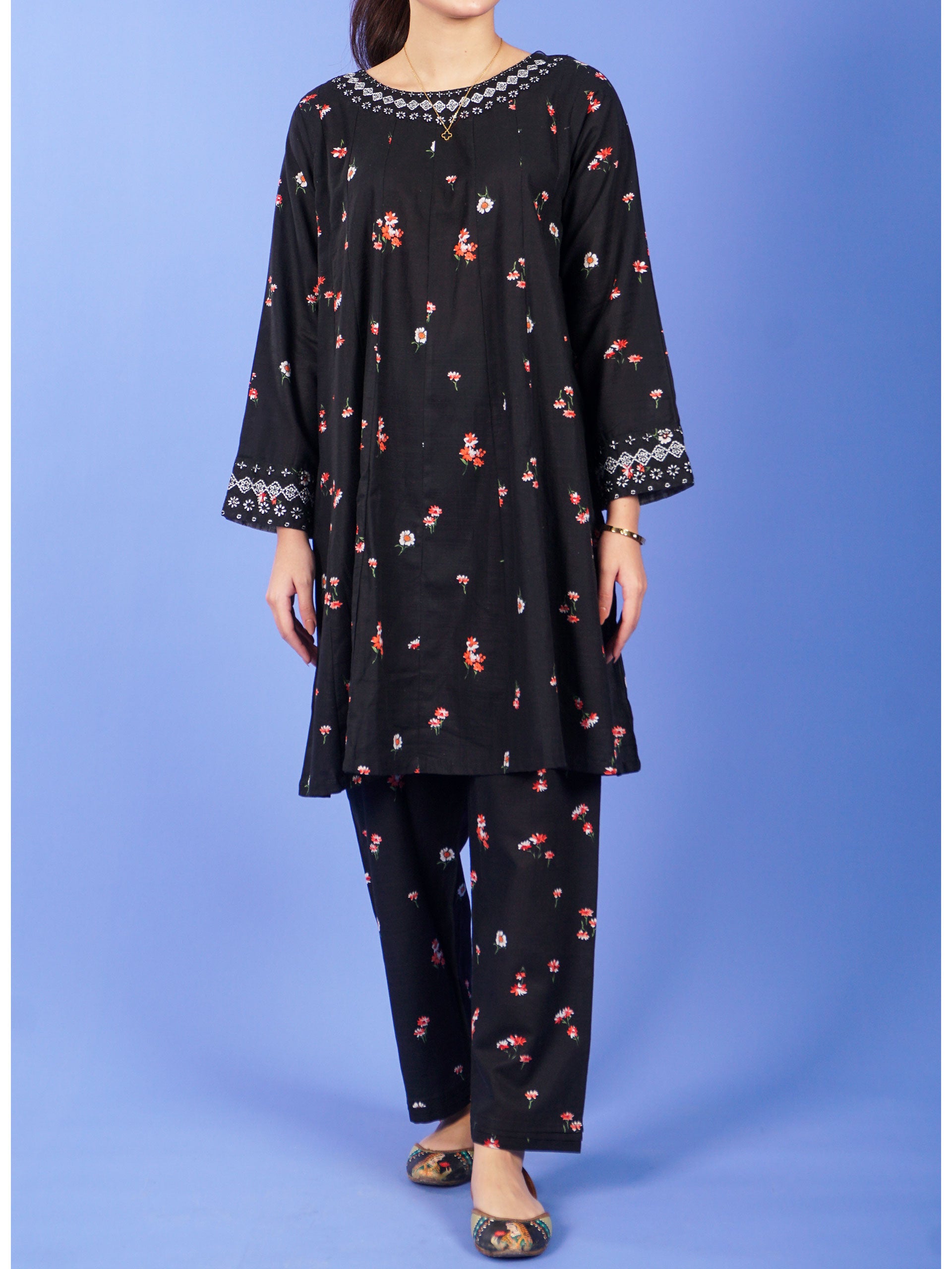 Black Khaddar Digital Printed Embroidered 2 pc - 55057