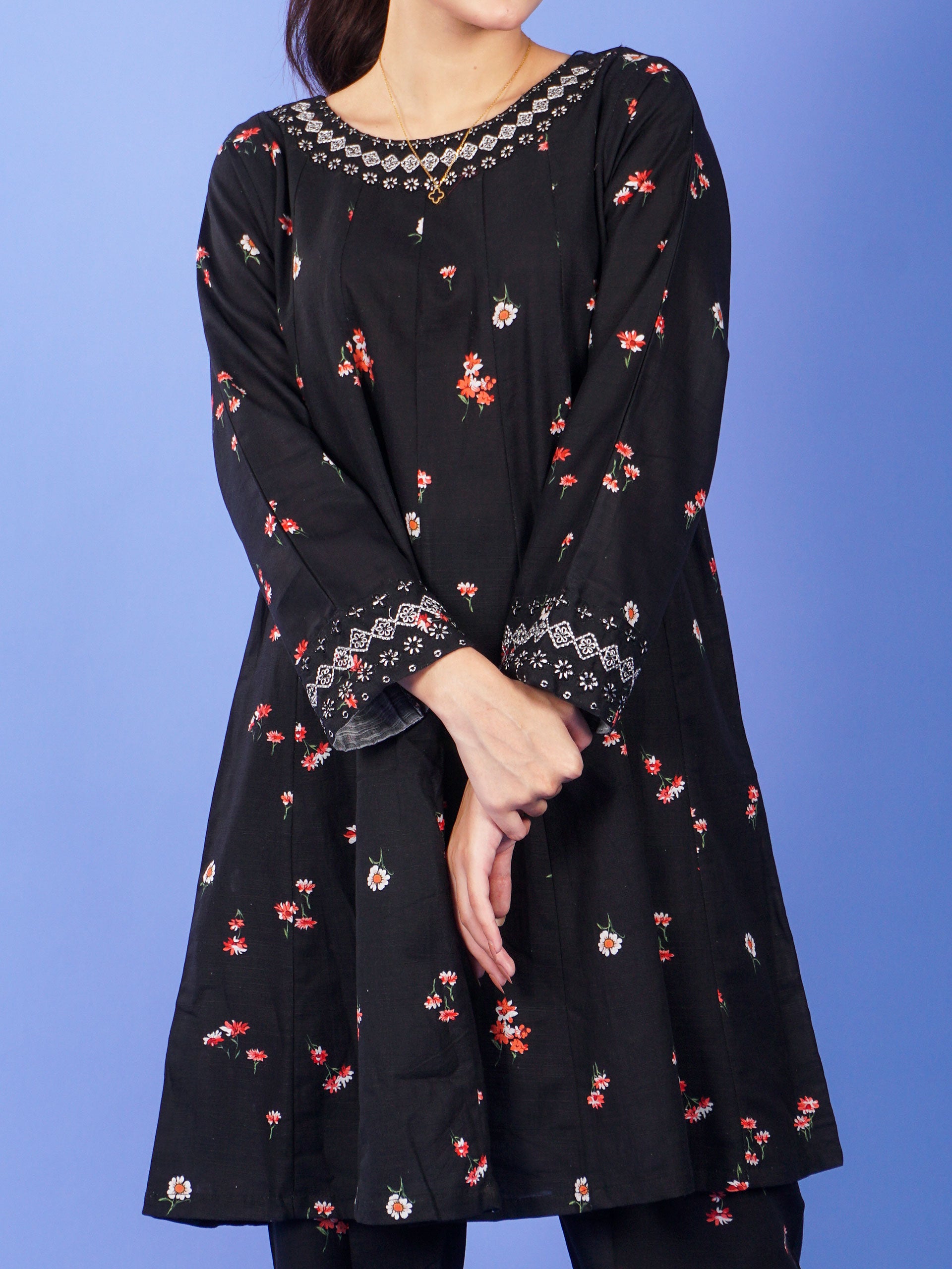 Black Khaddar Digital Printed Embroidered 2 pc - 55057