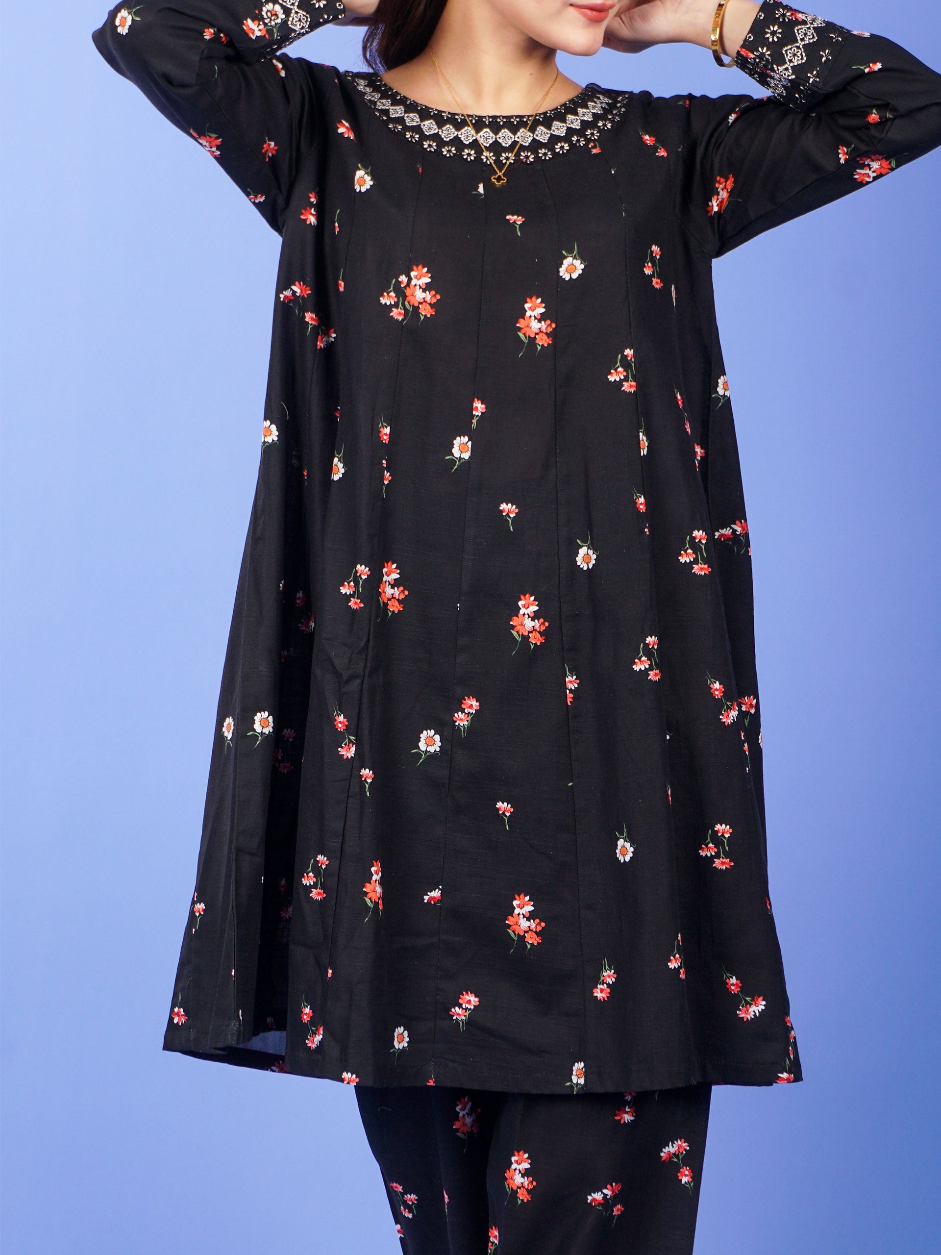 Black Khaddar Digital Printed Embroidered 2 pc - 55057