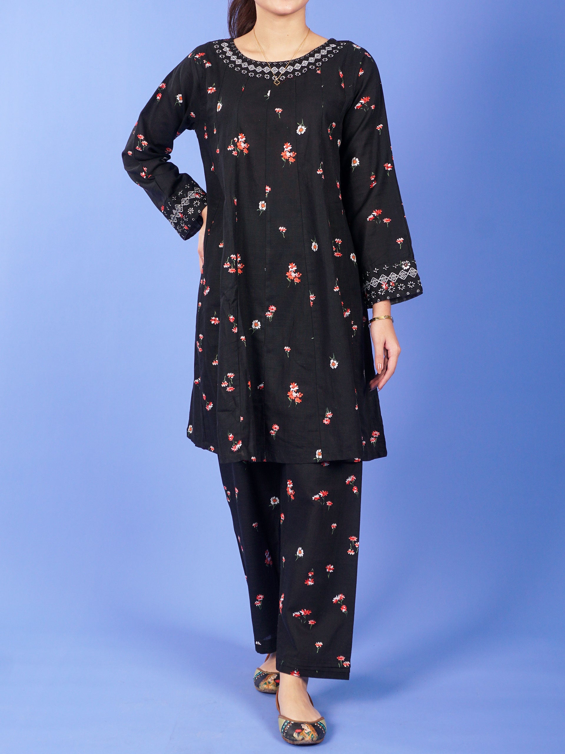 Black Khaddar Digital Printed Embroidered 2 pc - 55057