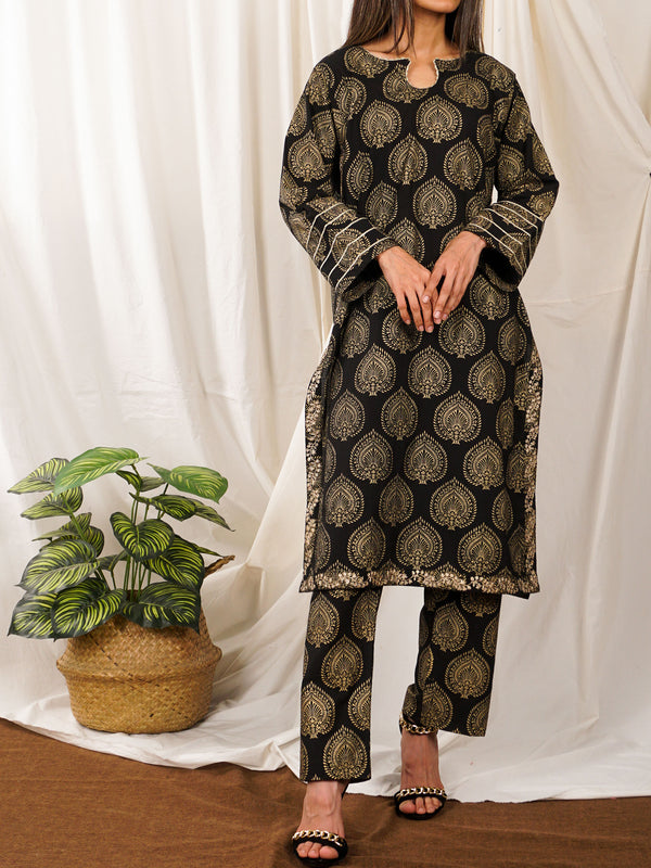 Black Printed Embroidered 2 pc - 55087