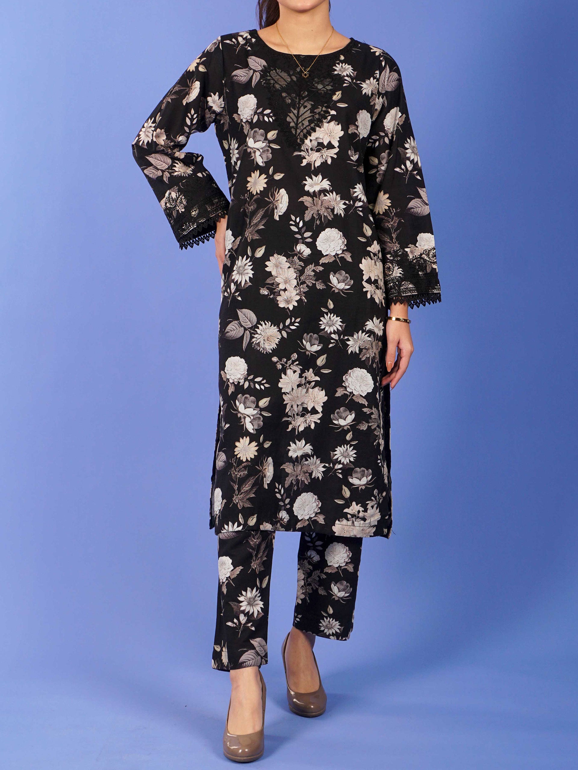 Black Khaddar Digital Printed Embroidered 2 pc - 55060