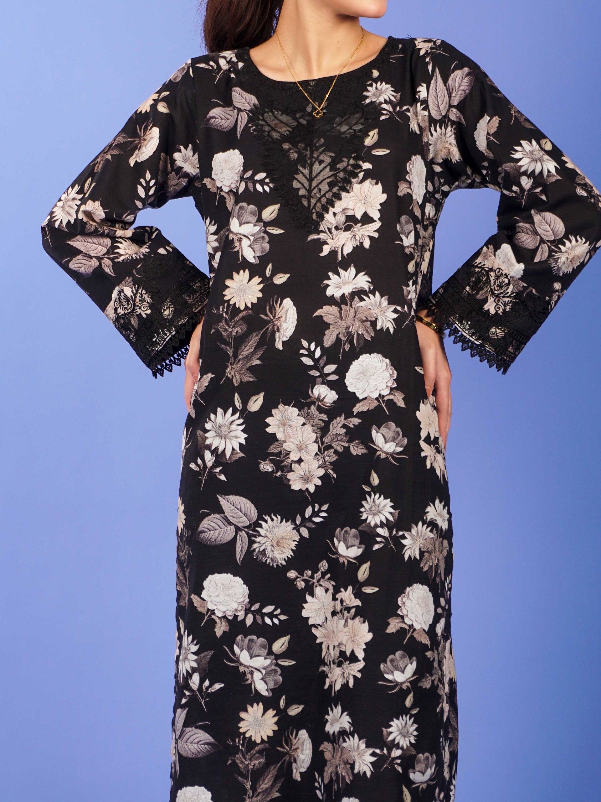 Black Khaddar Digital Printed Embroidered 2 pc - 55060
