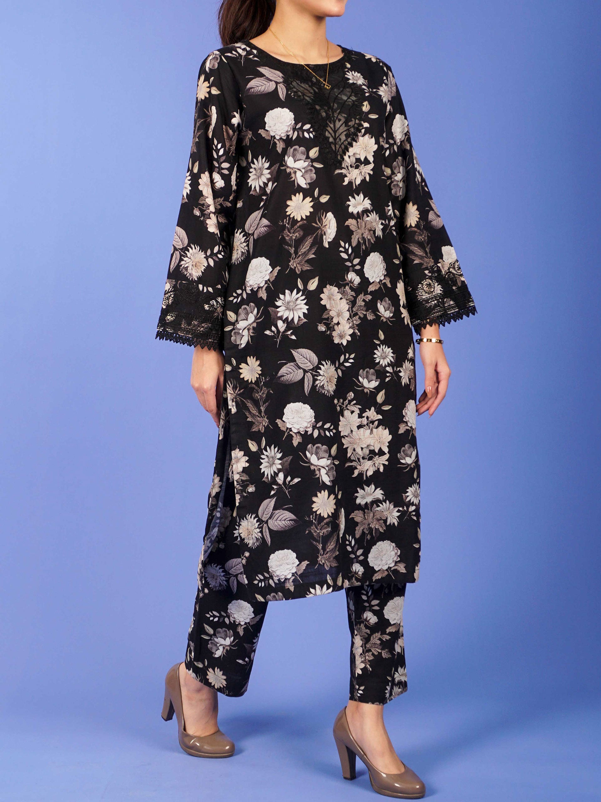 Black Khaddar Digital Printed Embroidered 2 pc - 55060