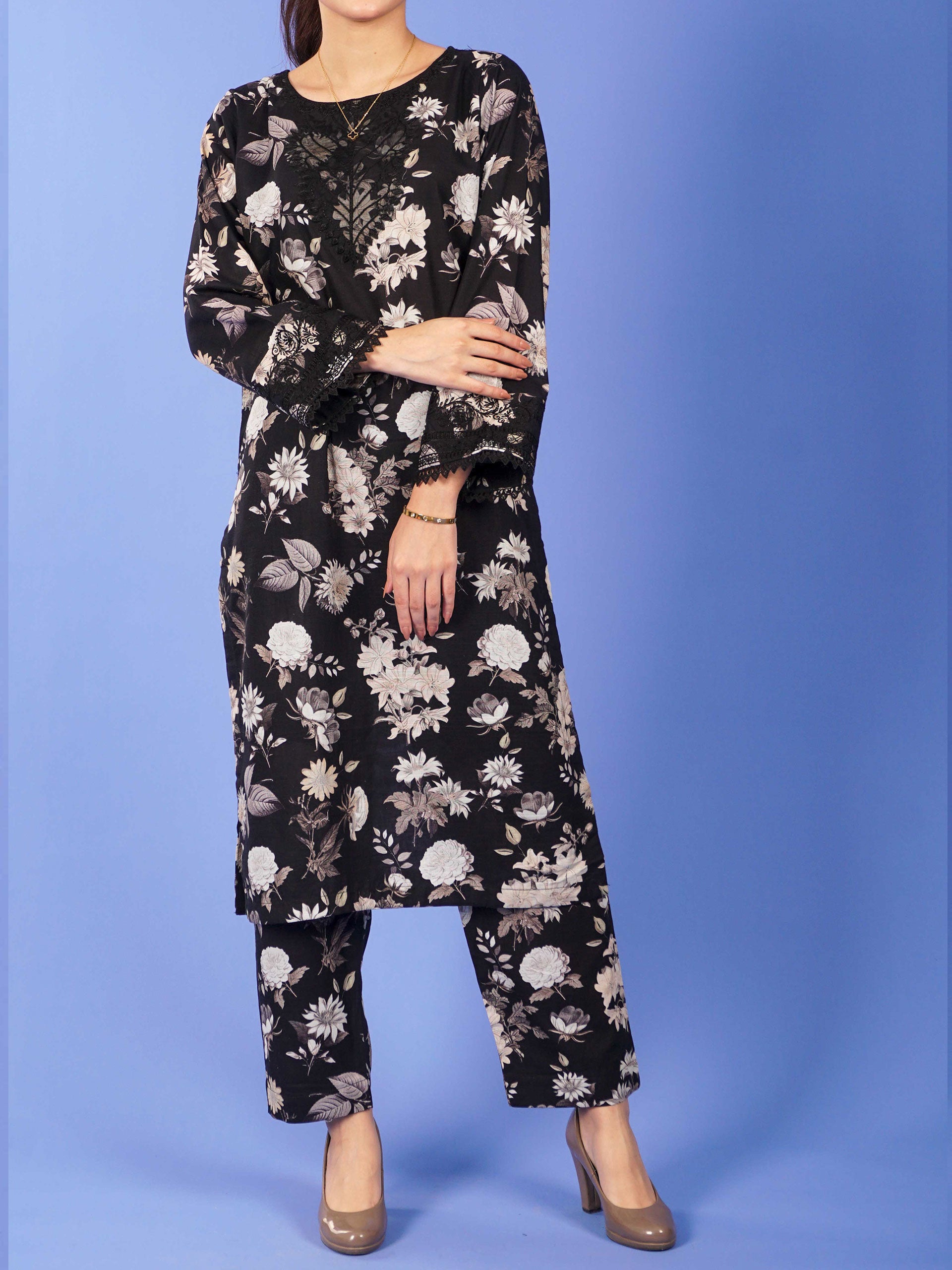 Black Khaddar Digital Printed Embroidered 2 pc - 55060