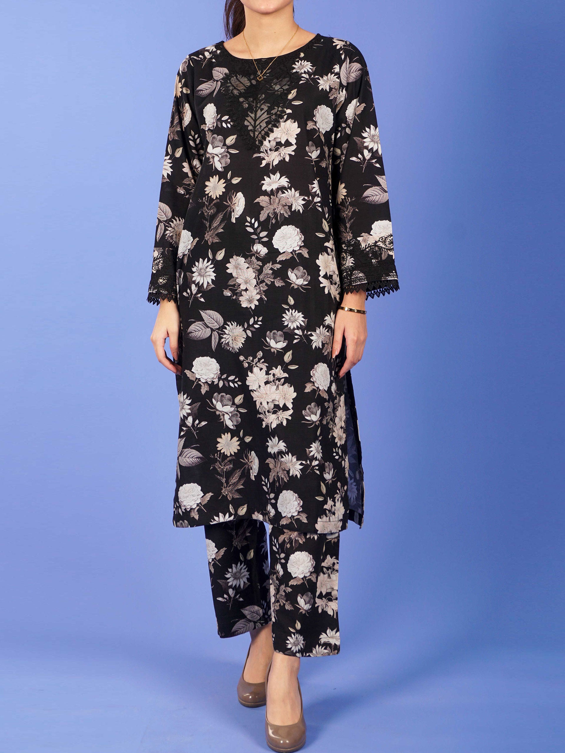 Black Khaddar Digital Printed Embroidered 2 pc - 55060
