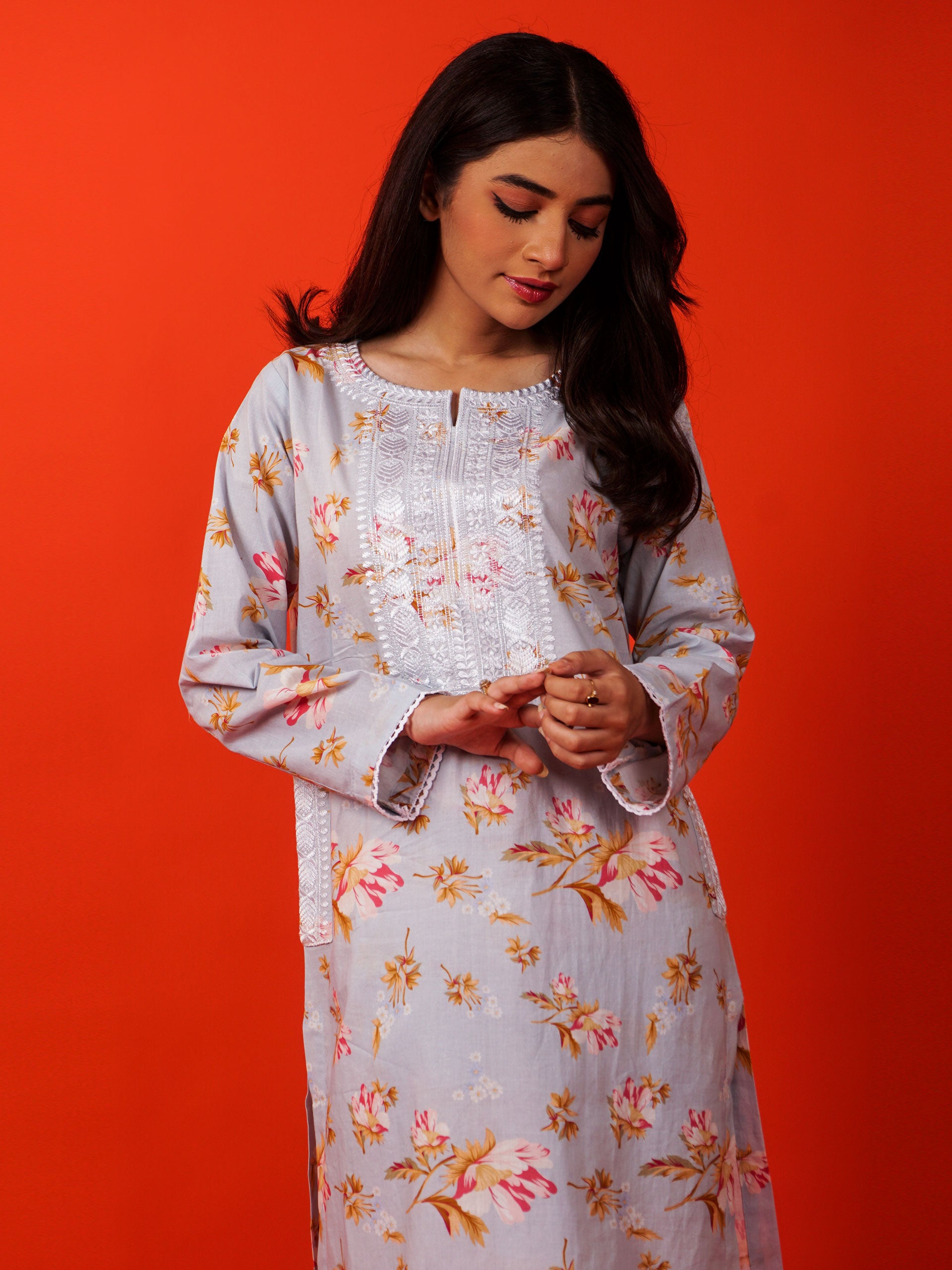 Blue Digital Printed Embroidered 2 pc - 54934