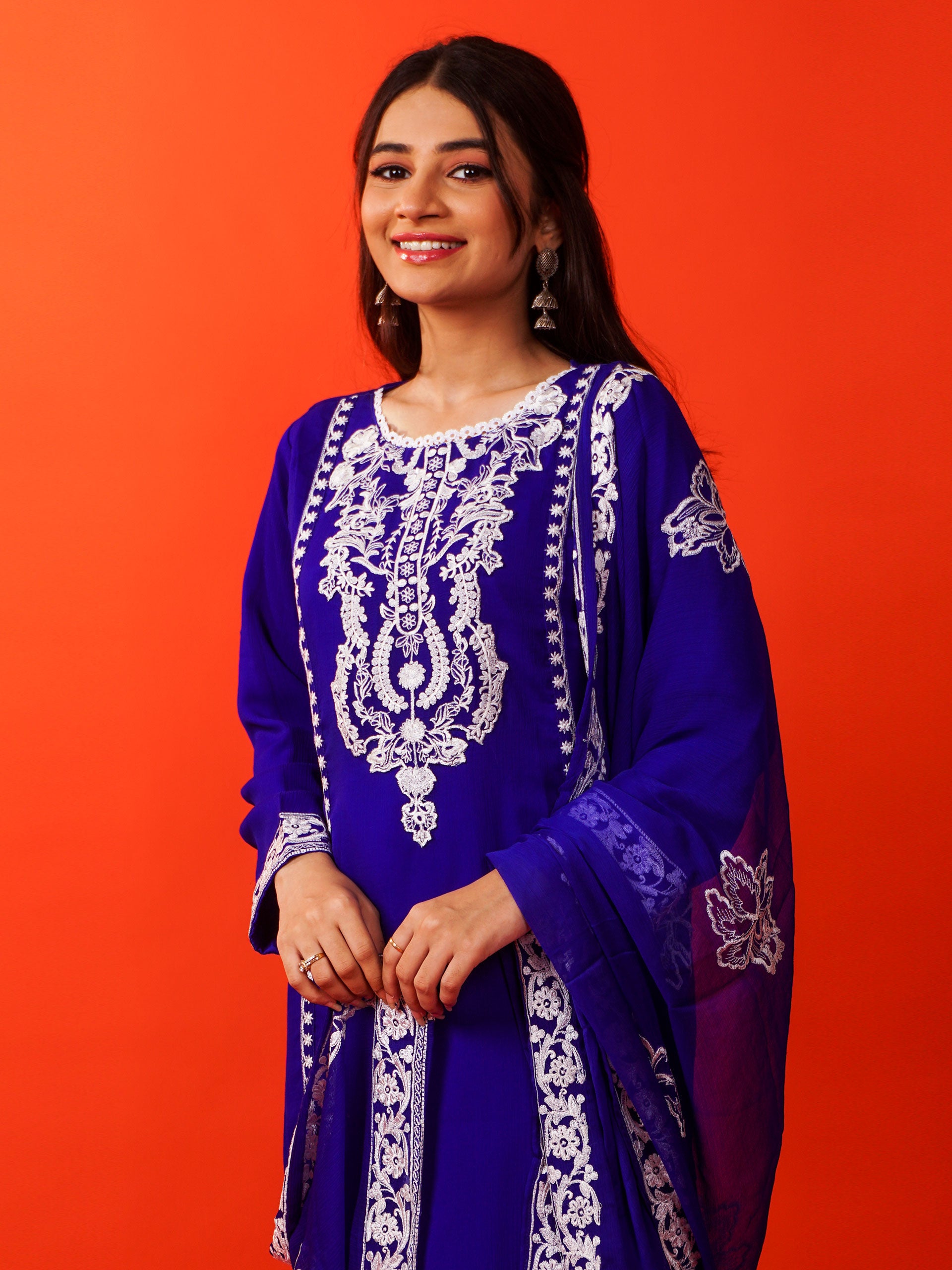 Blue Chiffon Embroidered Handwork 3 pc - 54936