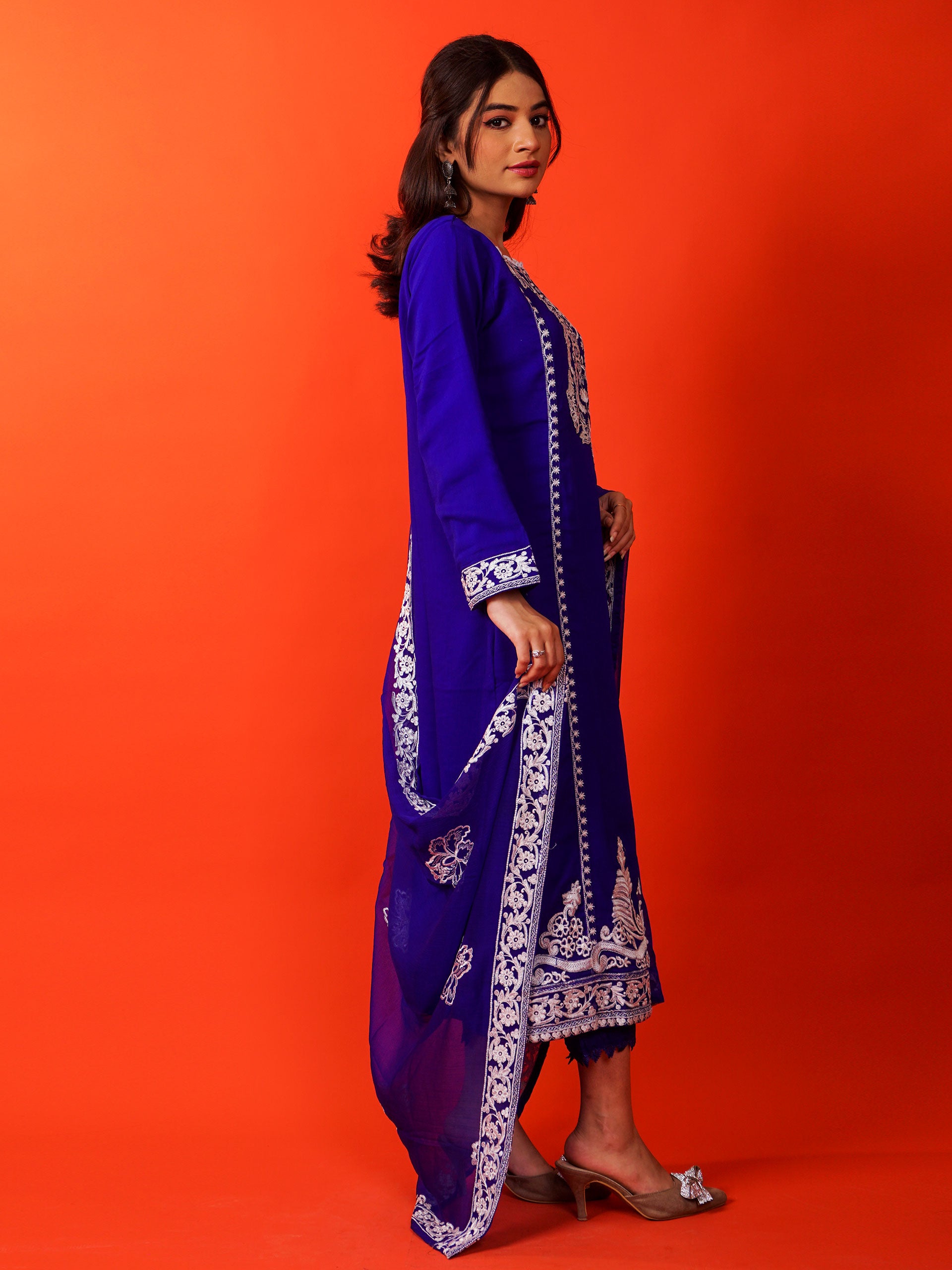 Blue Chiffon Embroidered Handwork 3 pc - 54936
