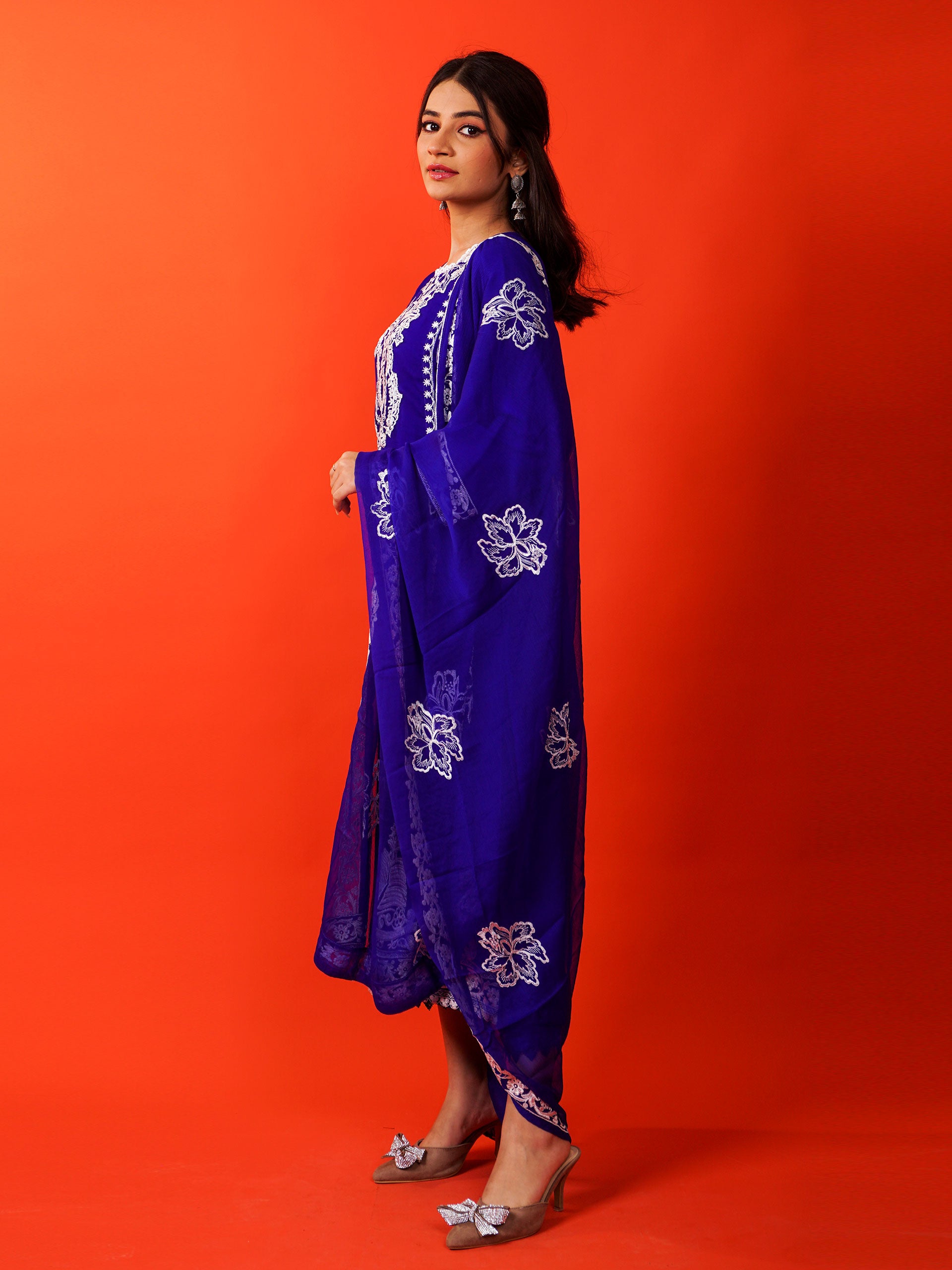 Blue Chiffon Embroidered Handwork 3 pc - 54936