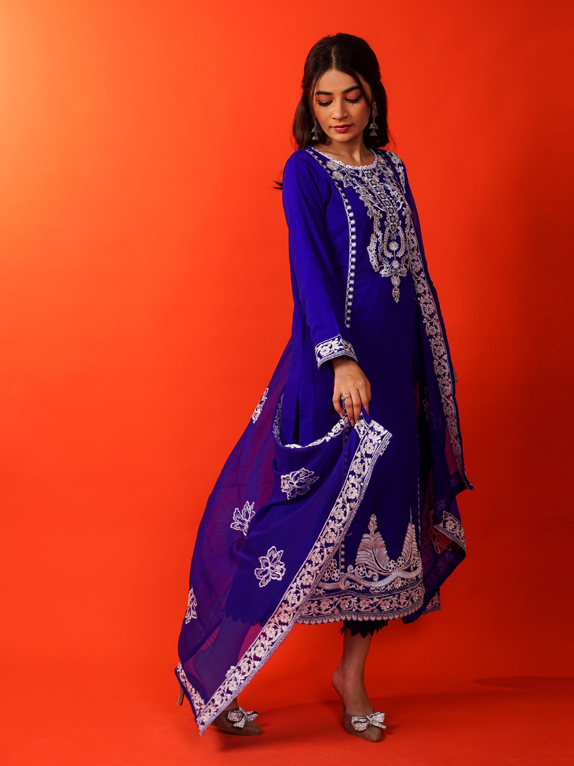 Blue Chiffon Embroidered Handwork 3 pc - 54936