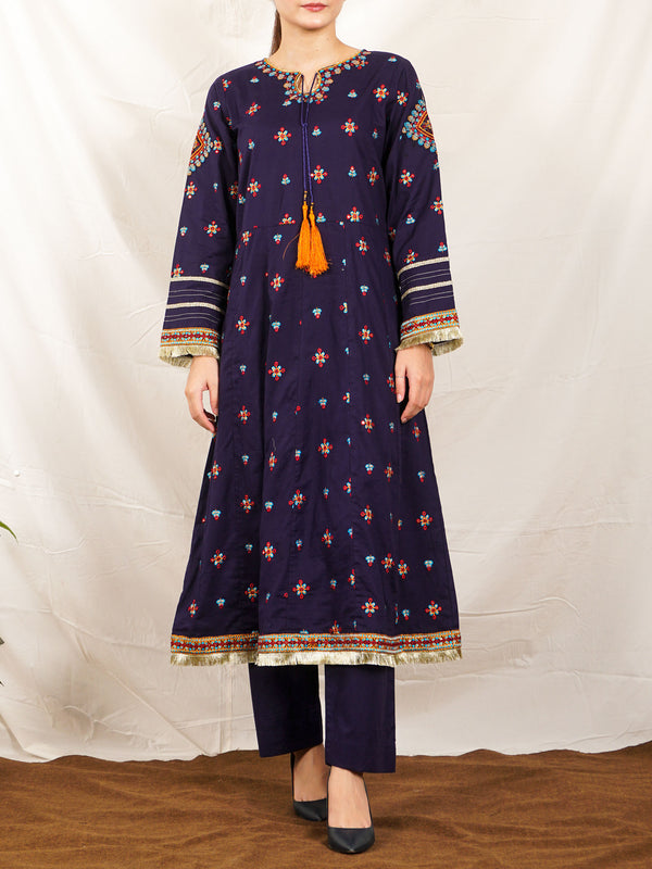 Blue Embroidered Frock 2 pc - 50118