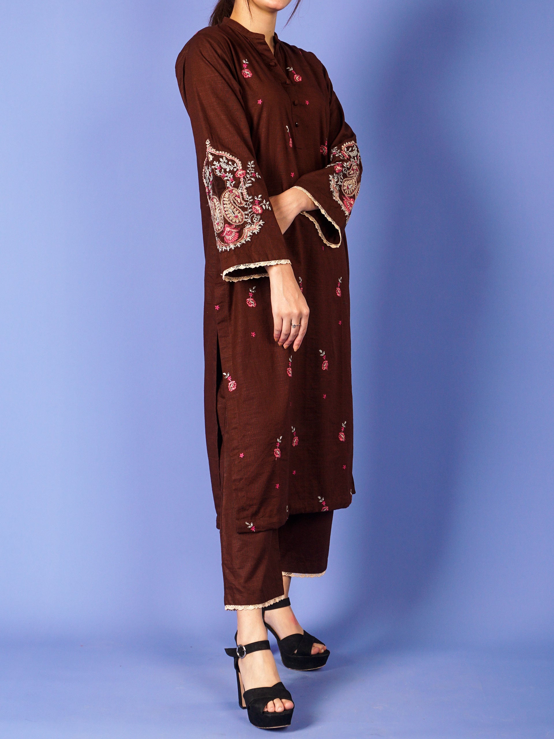 Brown Khaddar Embroidered 2 pc - 55015