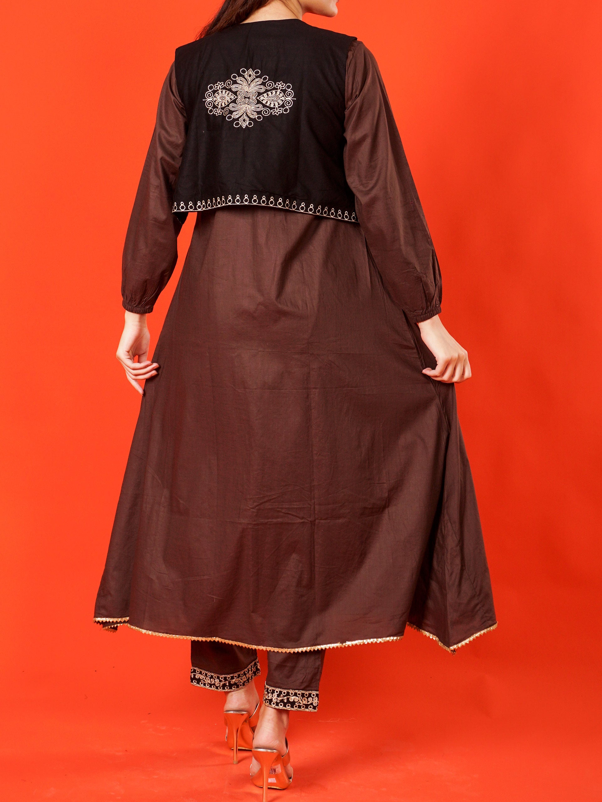 Brown Embroidered Koti 2 pc - 54993