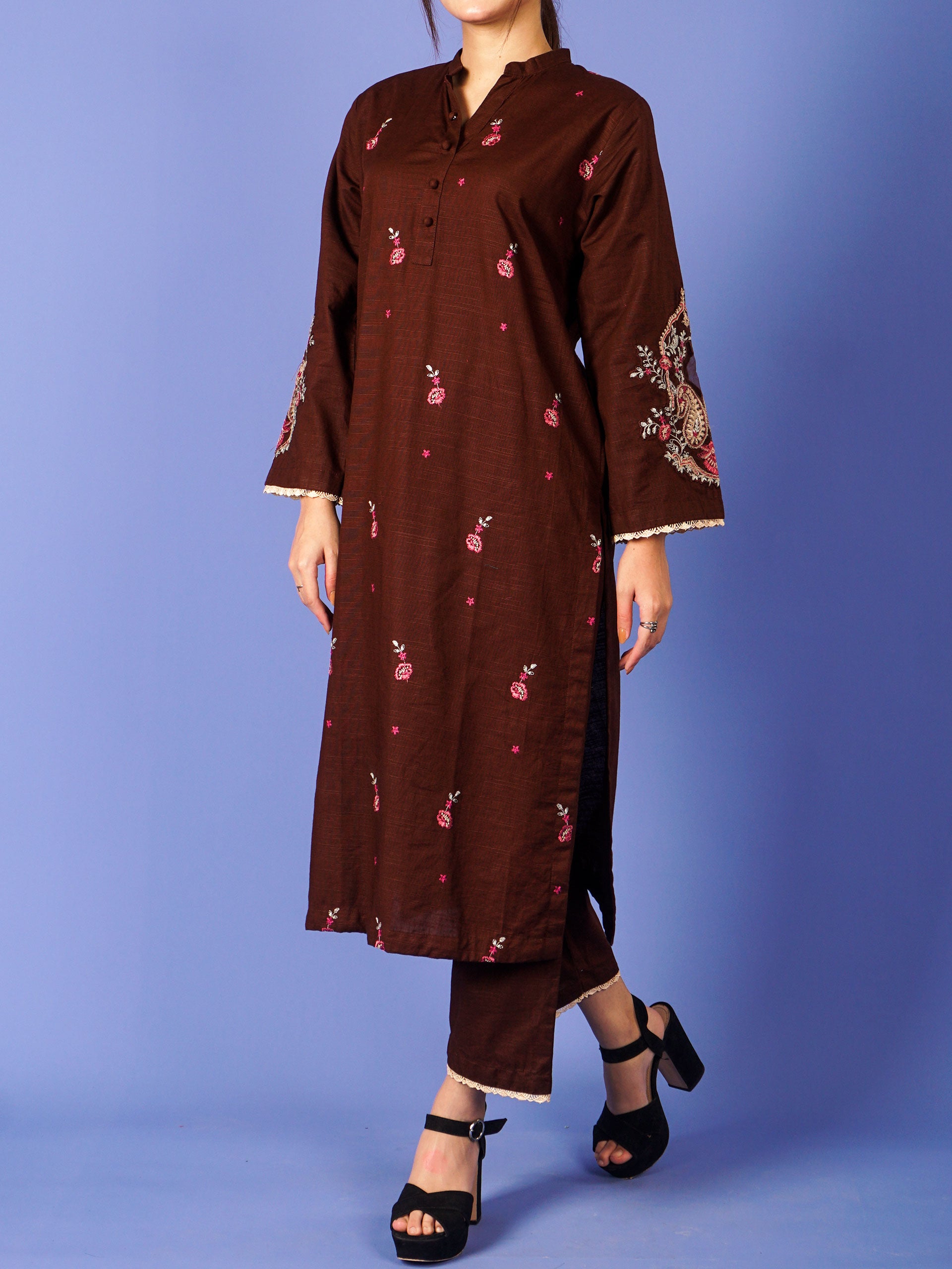 Brown Khaddar Embroidered 2 pc - 55015