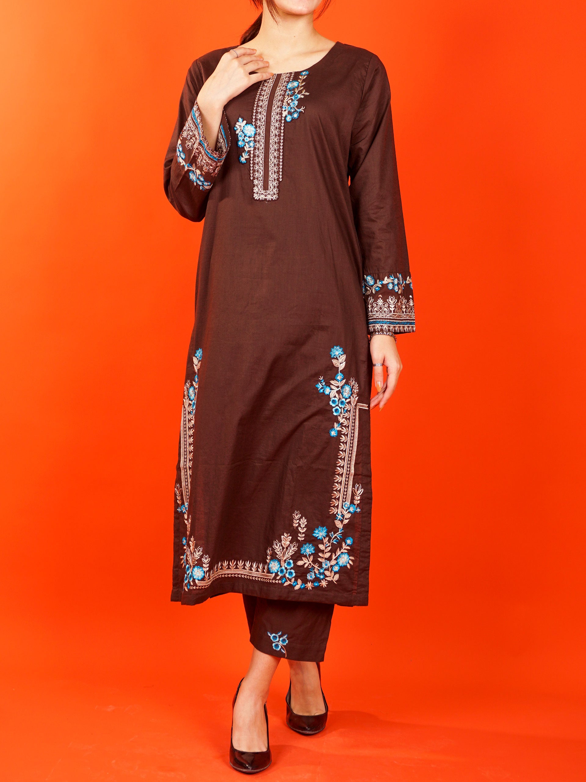 Brown Embroidered 2 pc - 54988