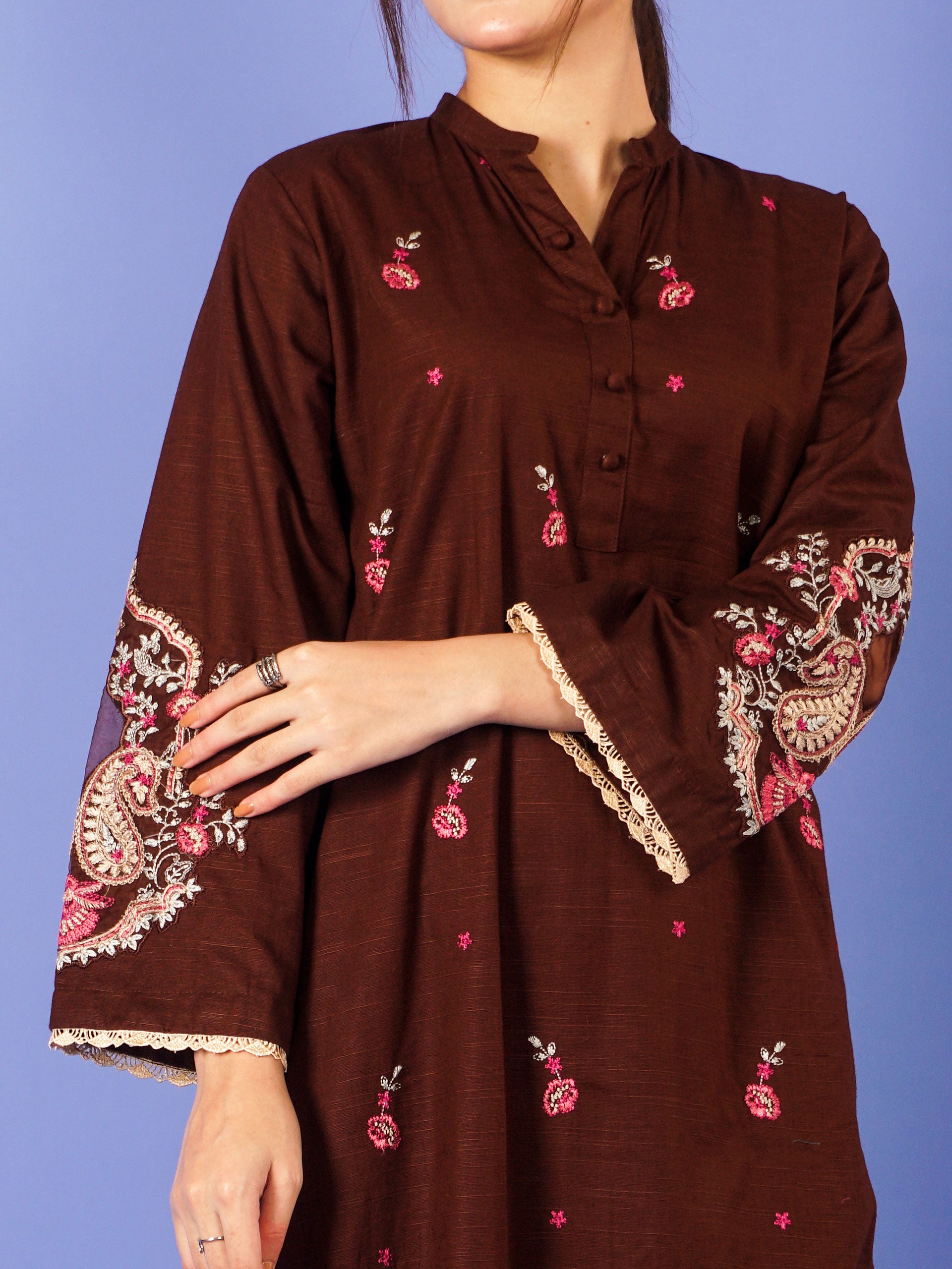 Brown Khaddar Embroidered 2 pc - 55015