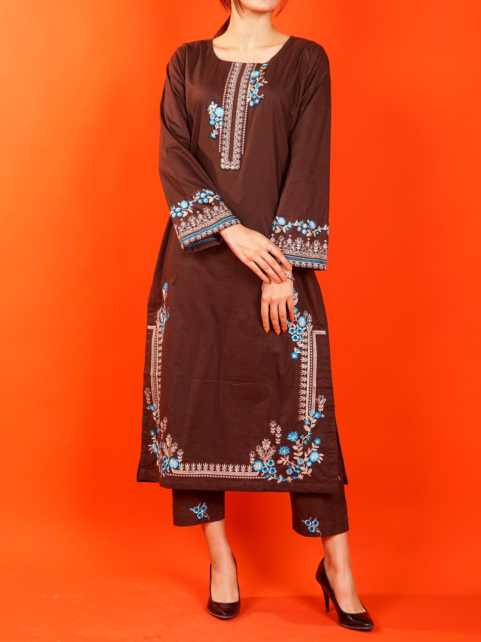 Brown Embroidered 2 pc - 54988