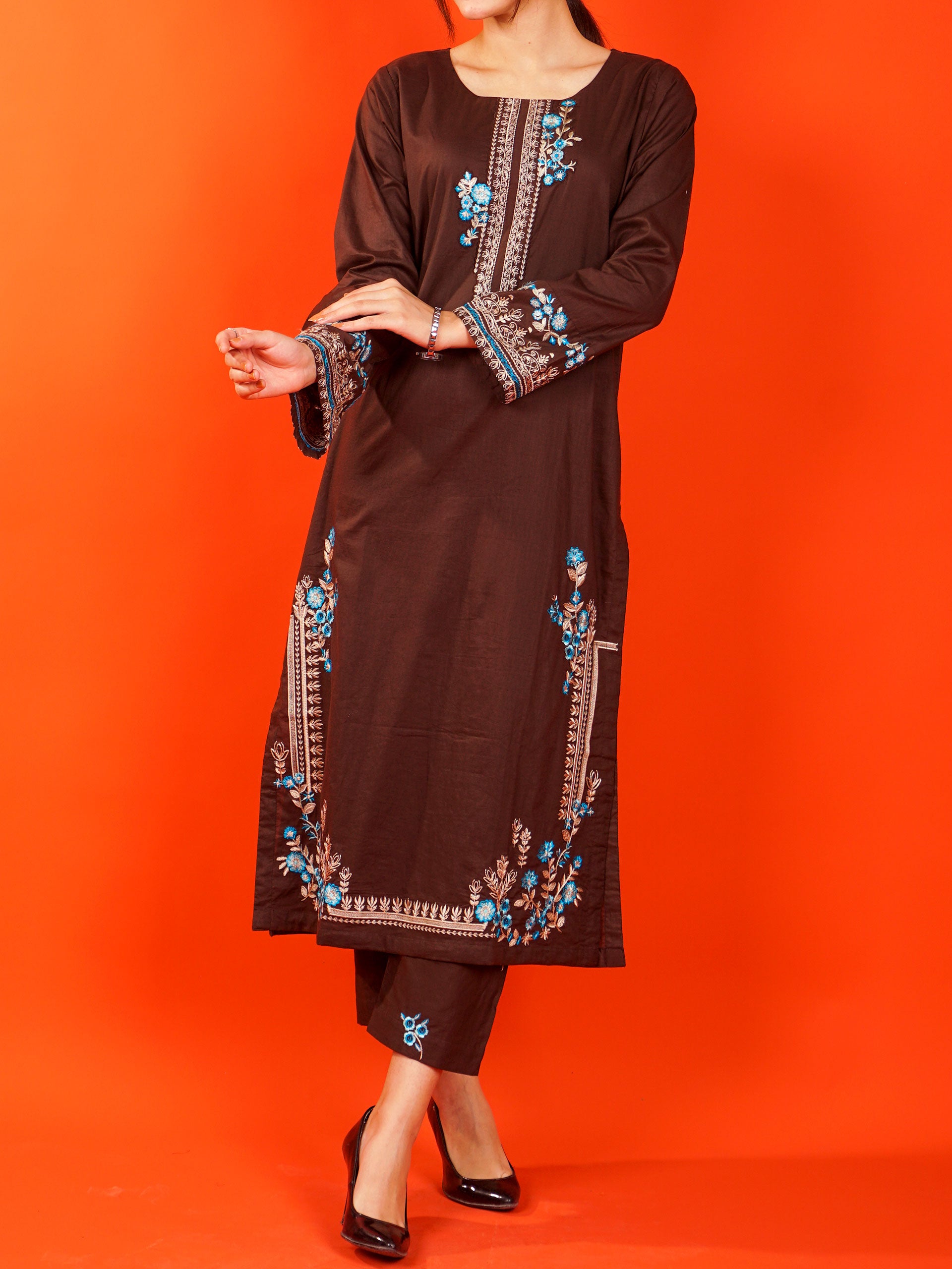 Brown Embroidered 2 pc - 54988