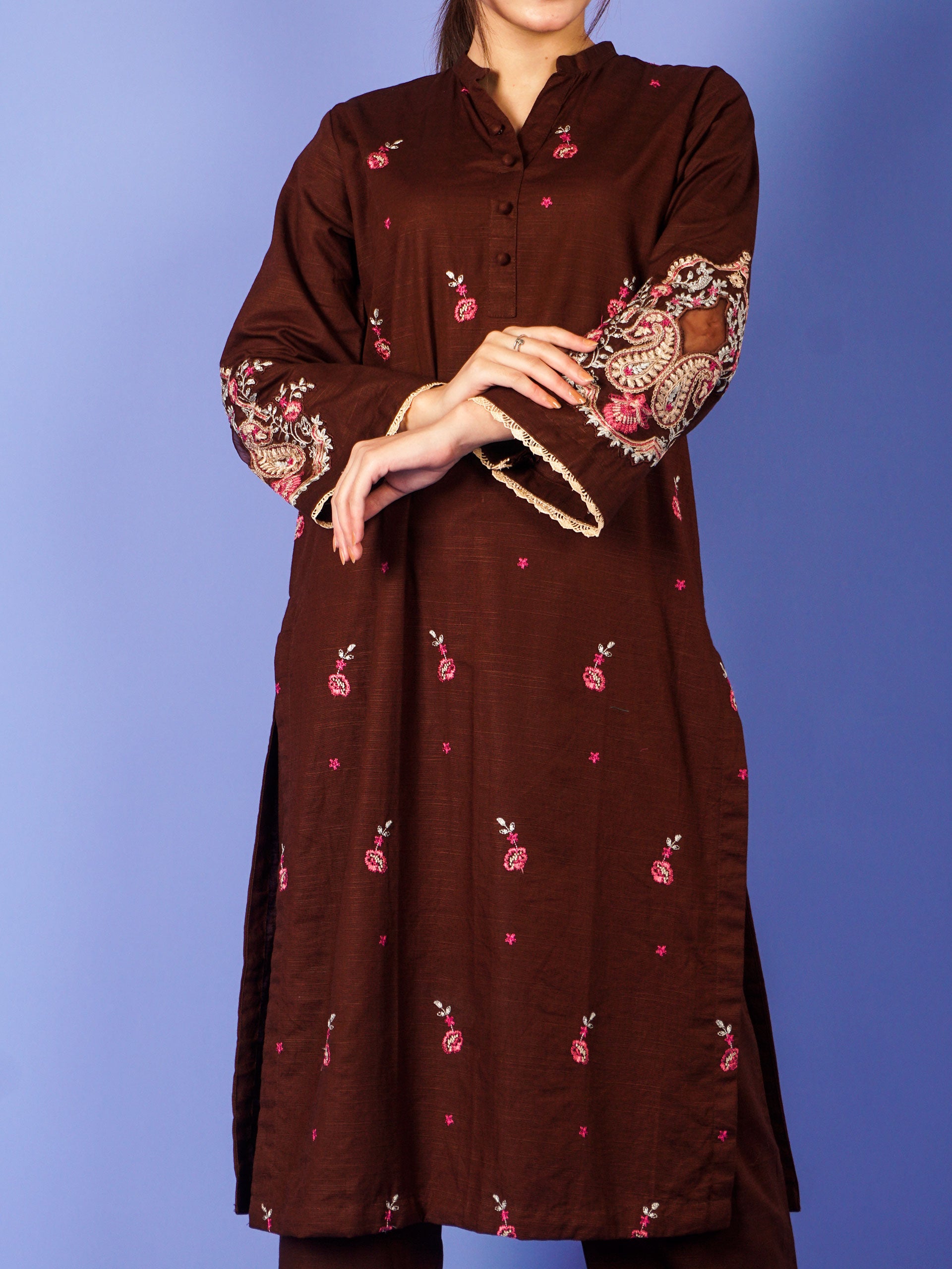 Brown Khaddar Embroidered 2 pc - 55015