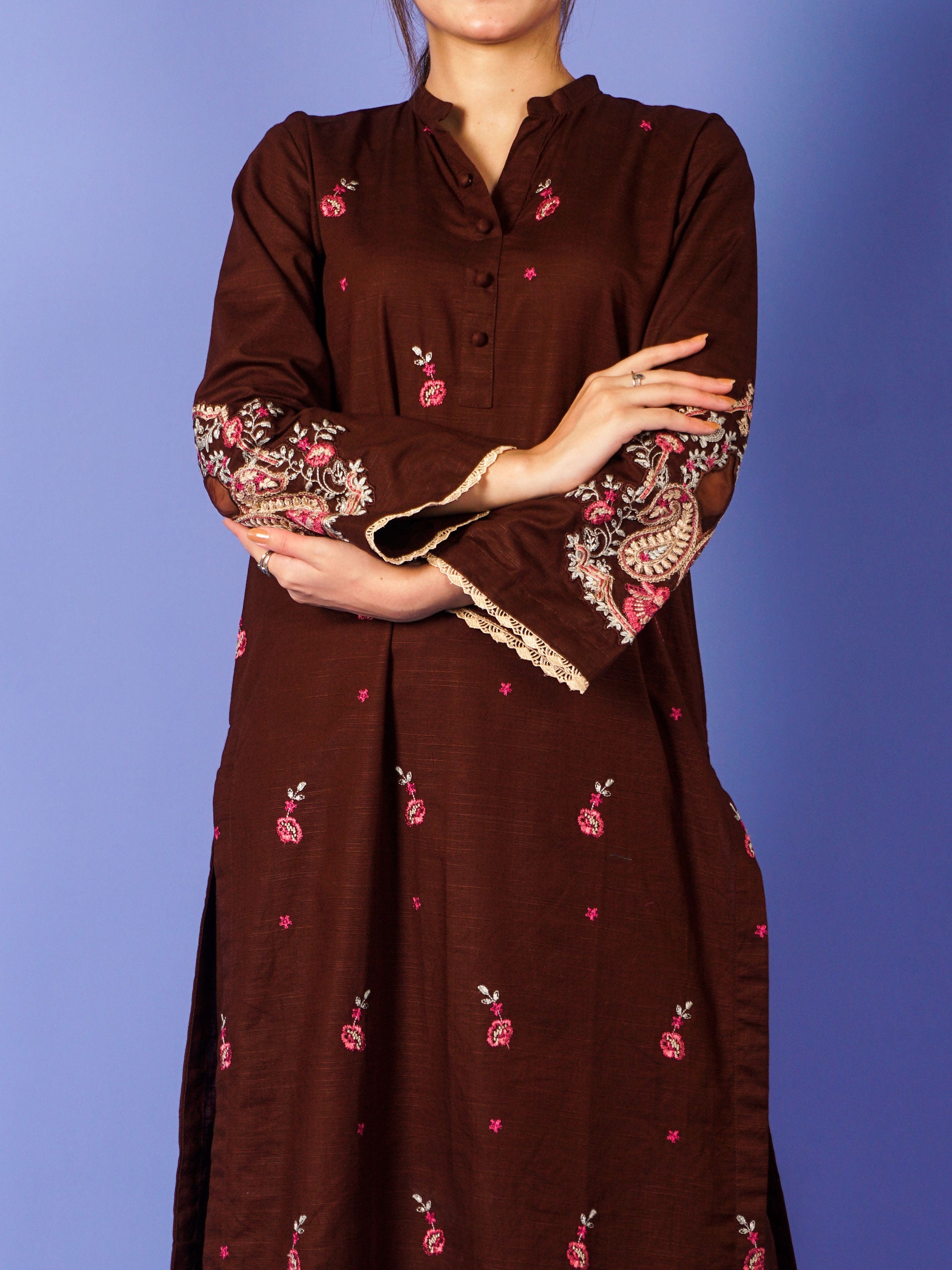 Brown Khaddar Embroidered 2 pc - 55015