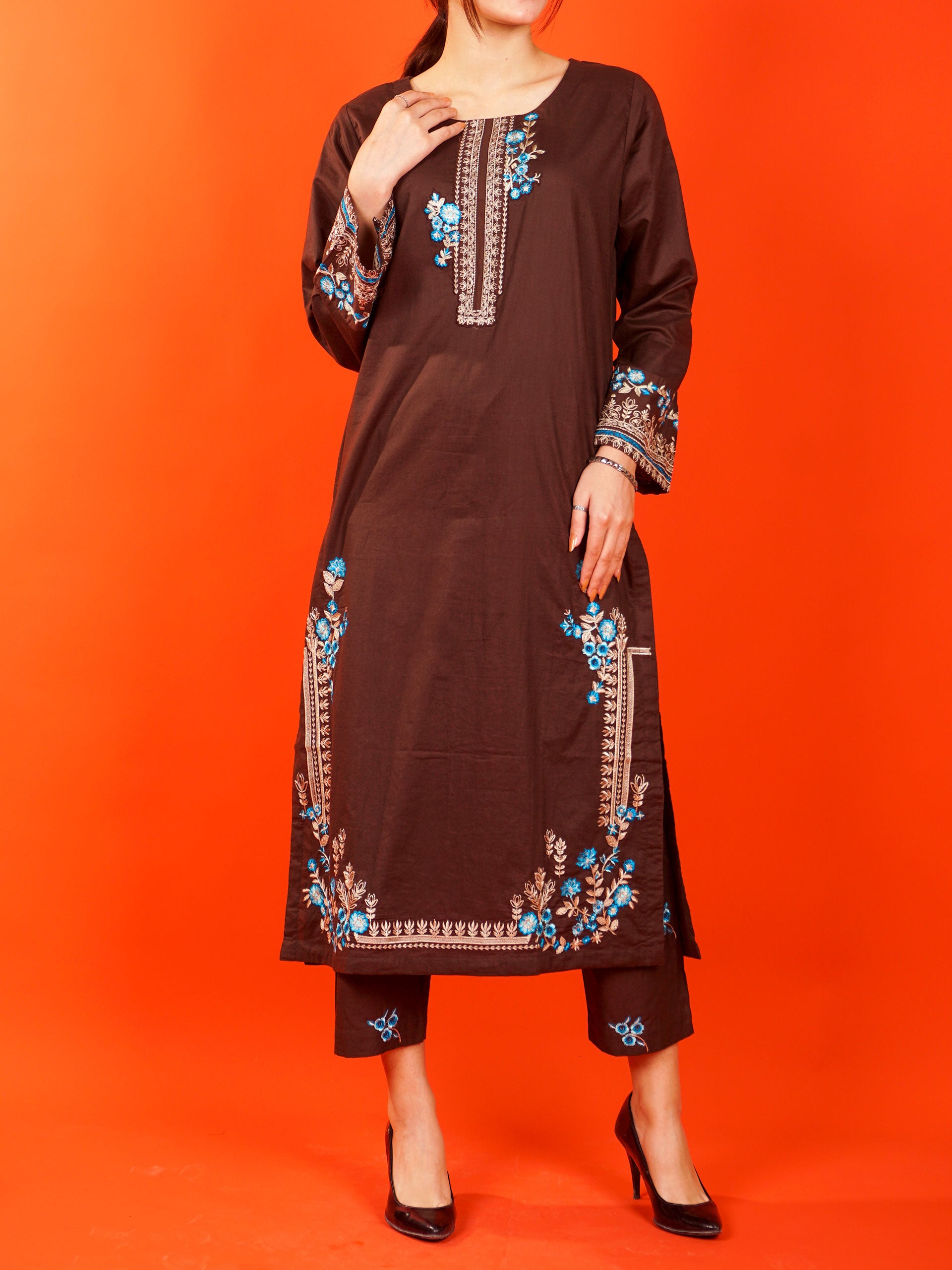 Brown Embroidered 2 pc - 54988
